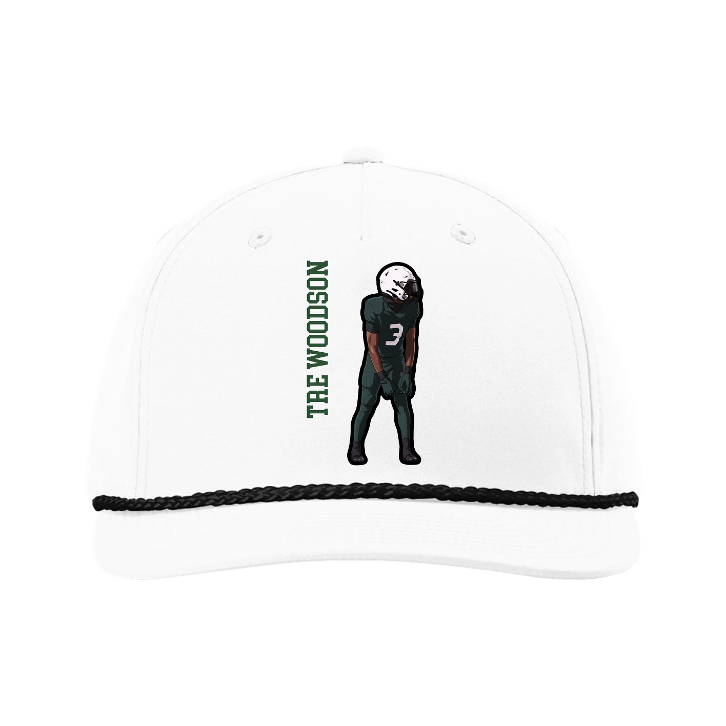 Five-Panel Classic Rope Cap — Name Vertical in White
