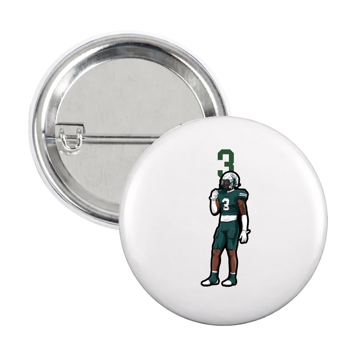 Game Day Button — Number Top in White
