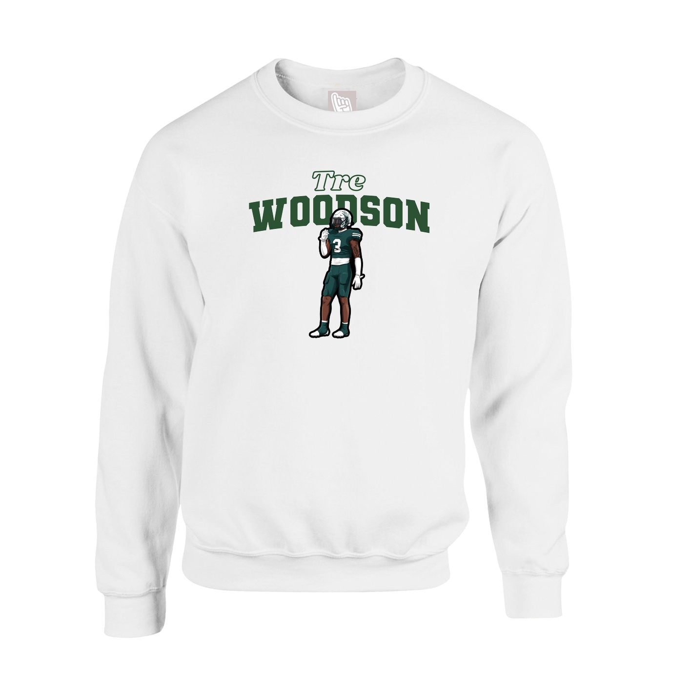 Fleece Crew — Name Arch in White