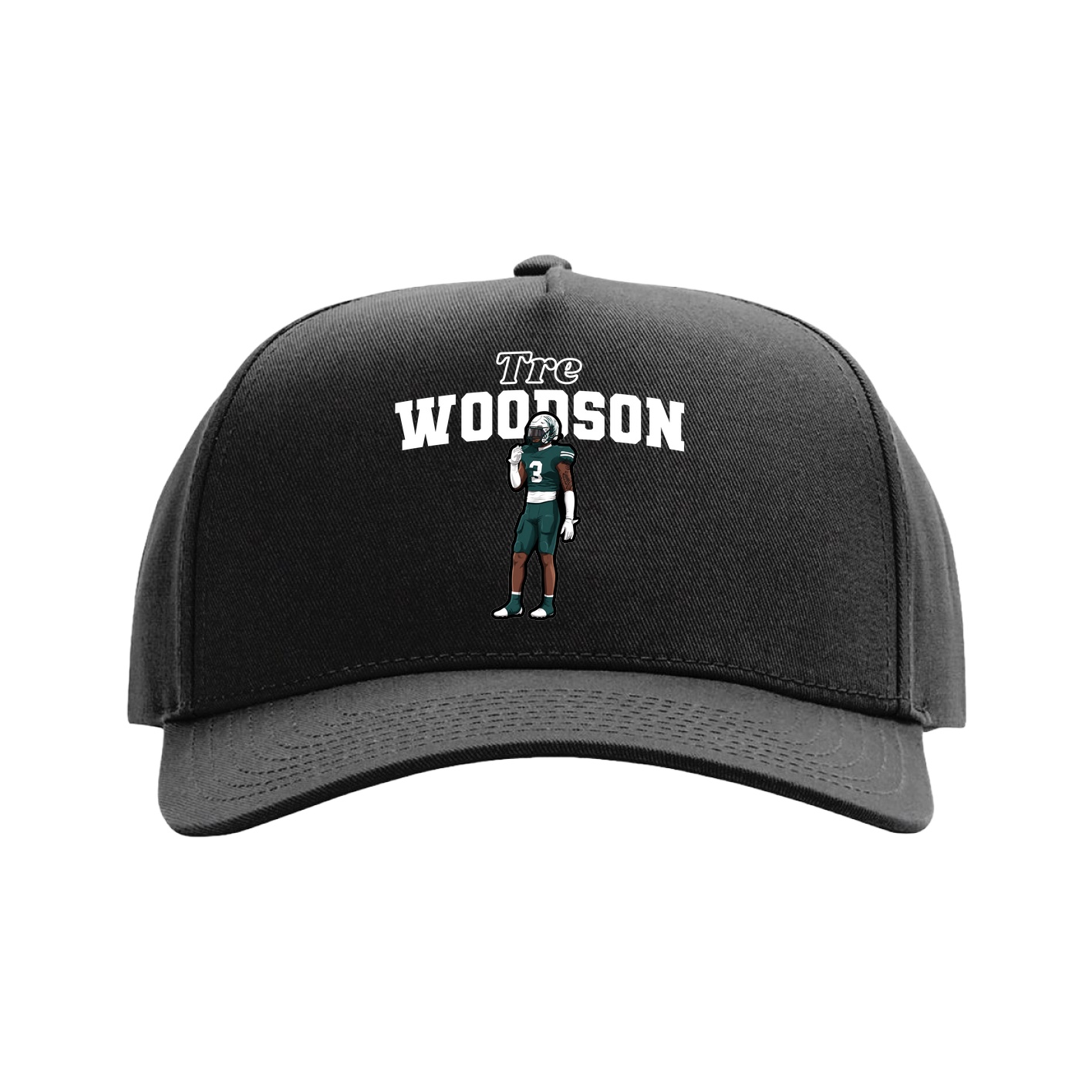 Full Fabric Five-Panel Champ Cap — Name Arch in Black