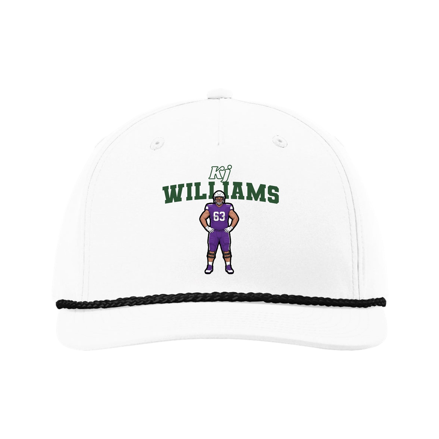 Five-Panel Classic Rope Cap — Name Arch in White