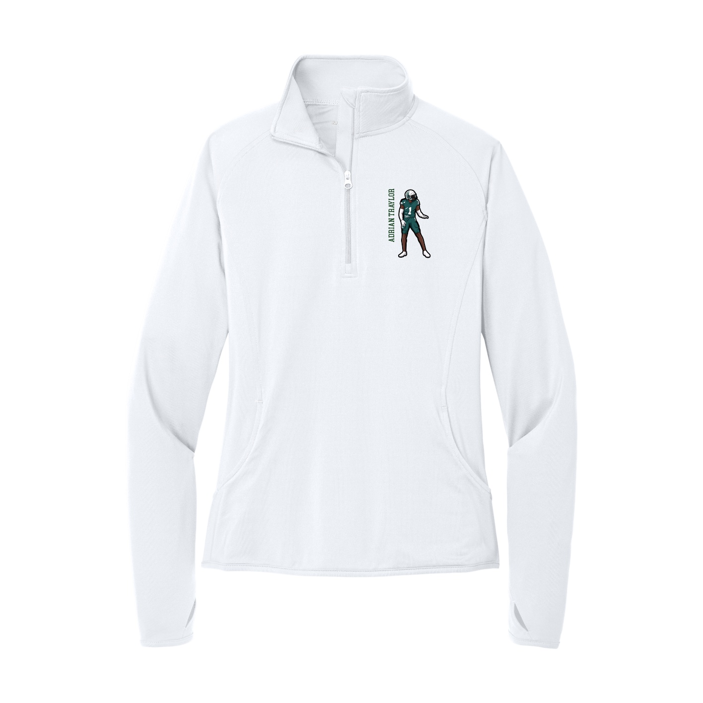 Women's Q-Zip Pullover — Name Vertical in White