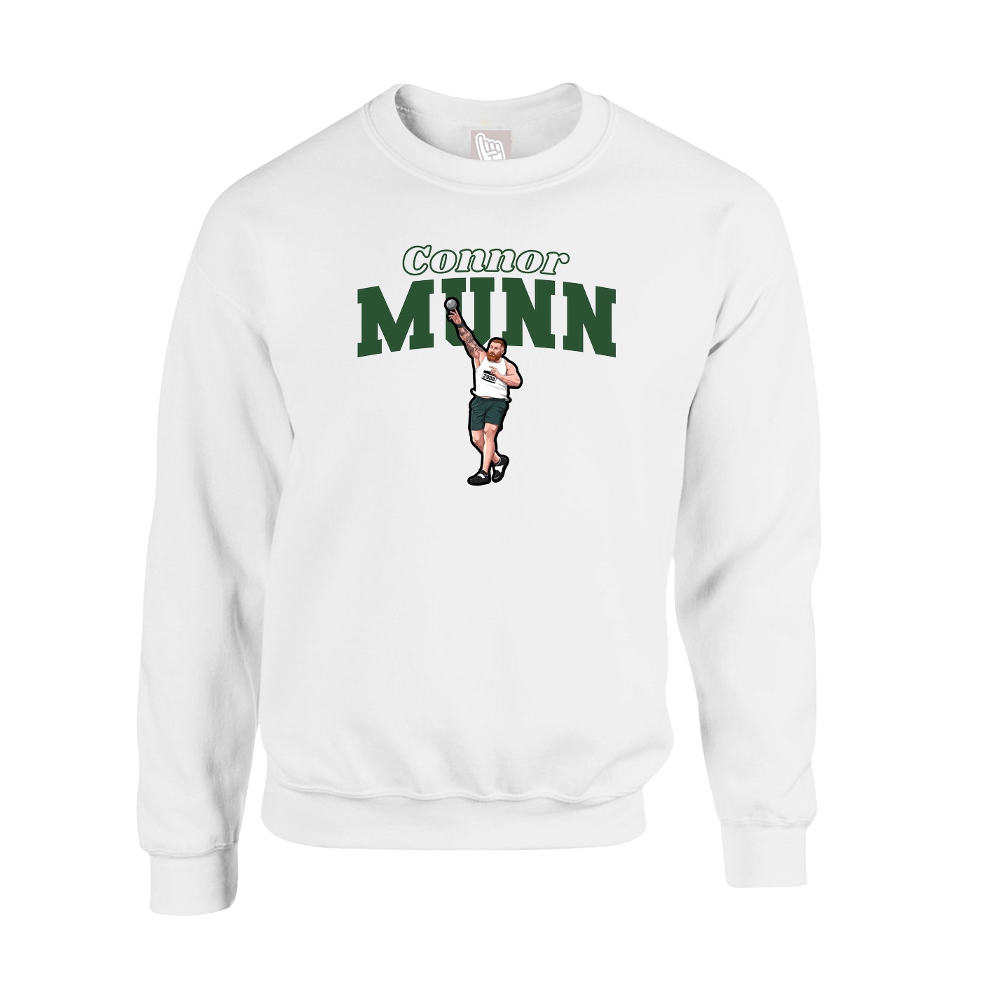 Fleece Crew — Name Arch in White