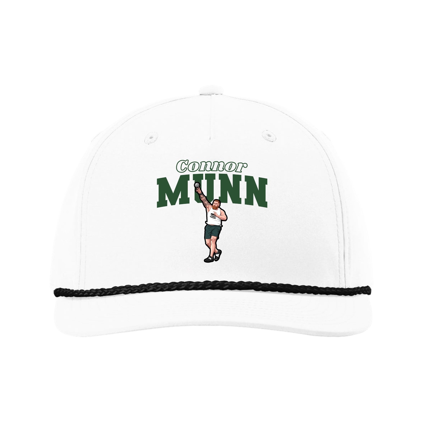 Five-Panel Classic Rope Cap — Name Arch in White