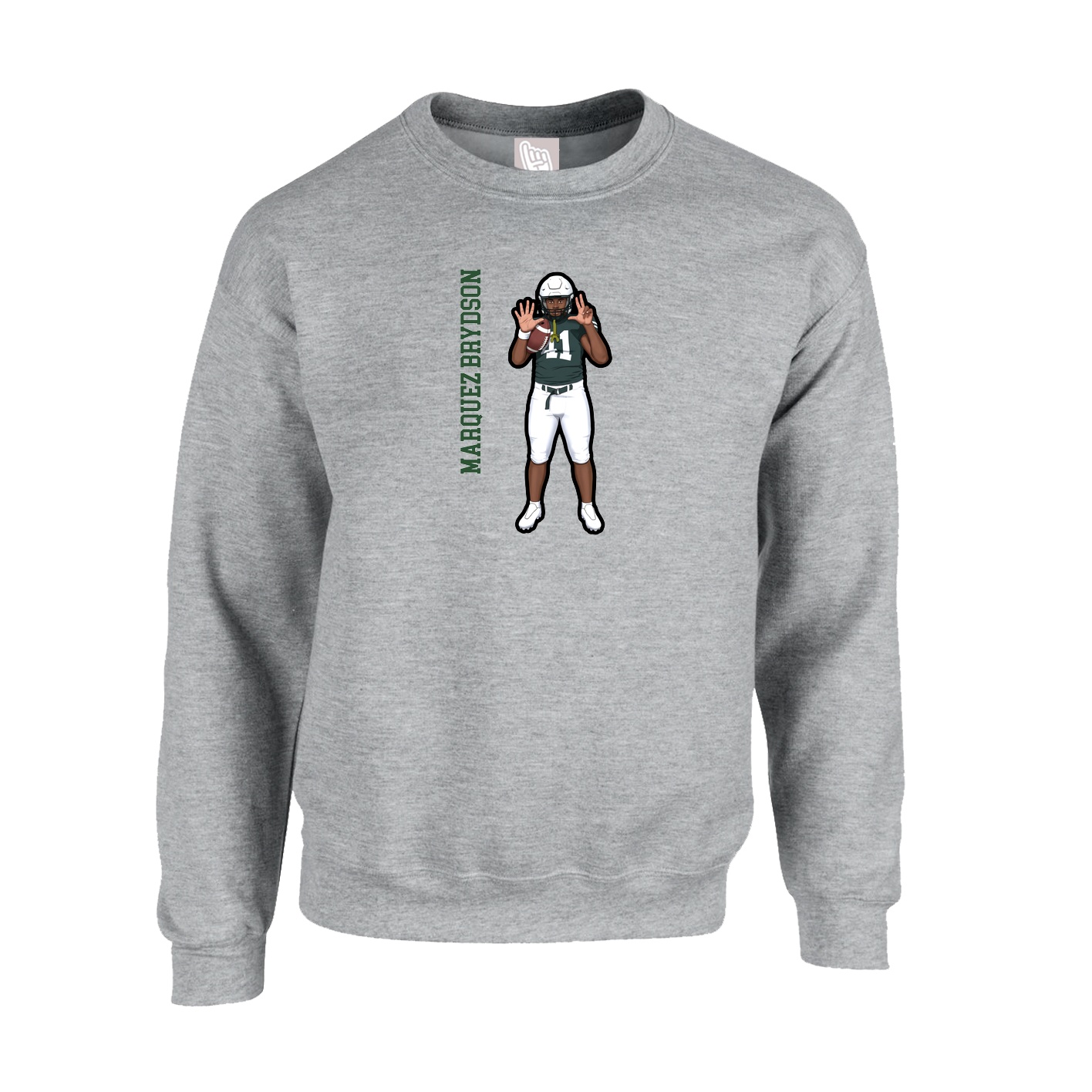 Fleece Crew — Name Vertical in Grey
