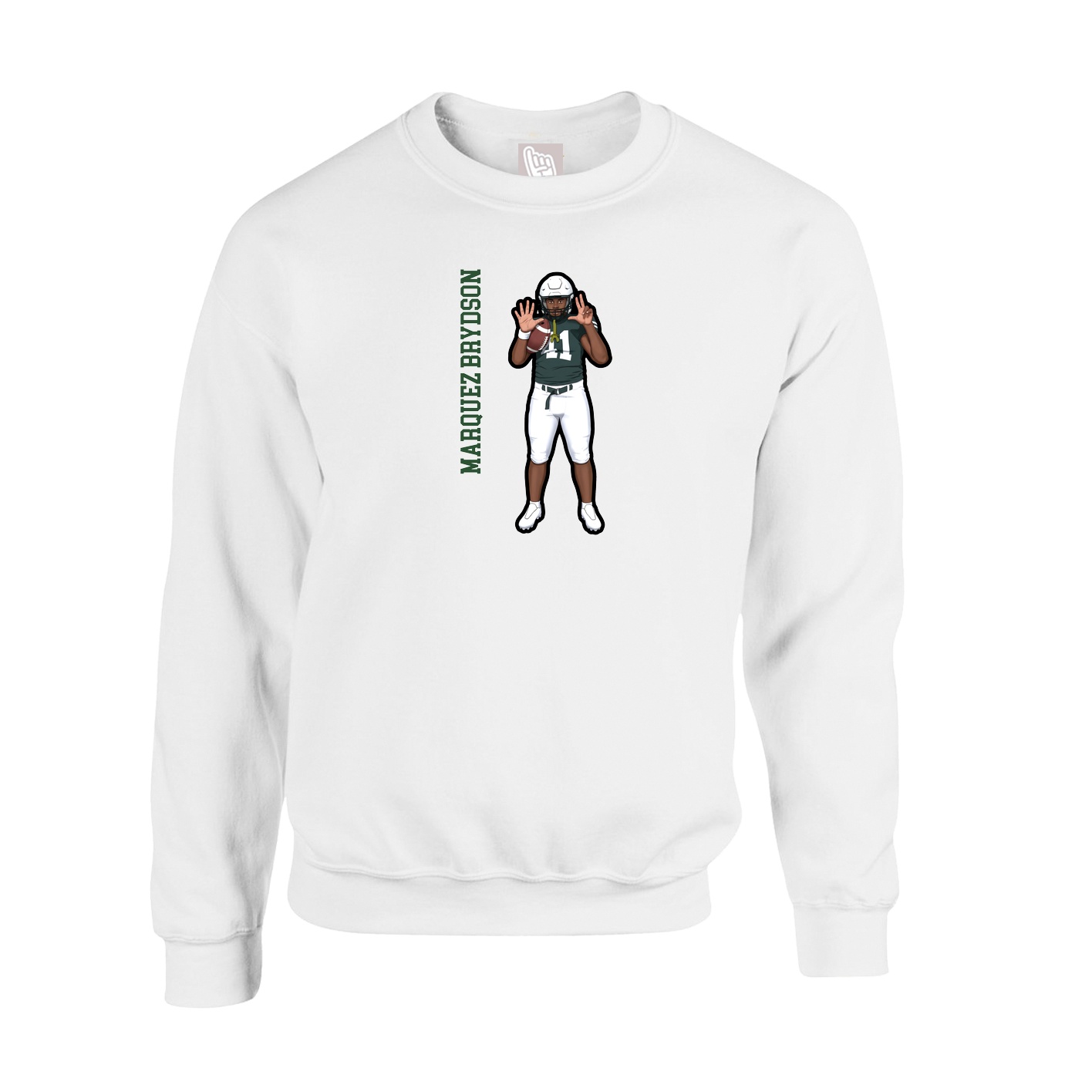 Fleece Crew — Name Vertical in White