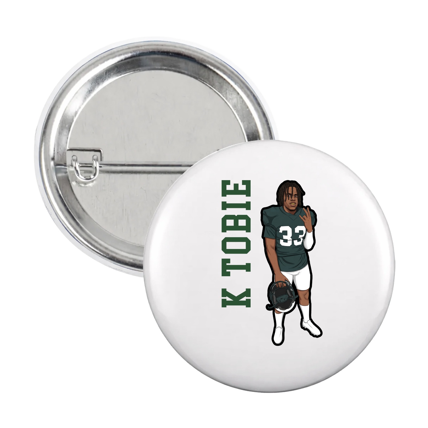 Game Day Button — Name Vertical in White
