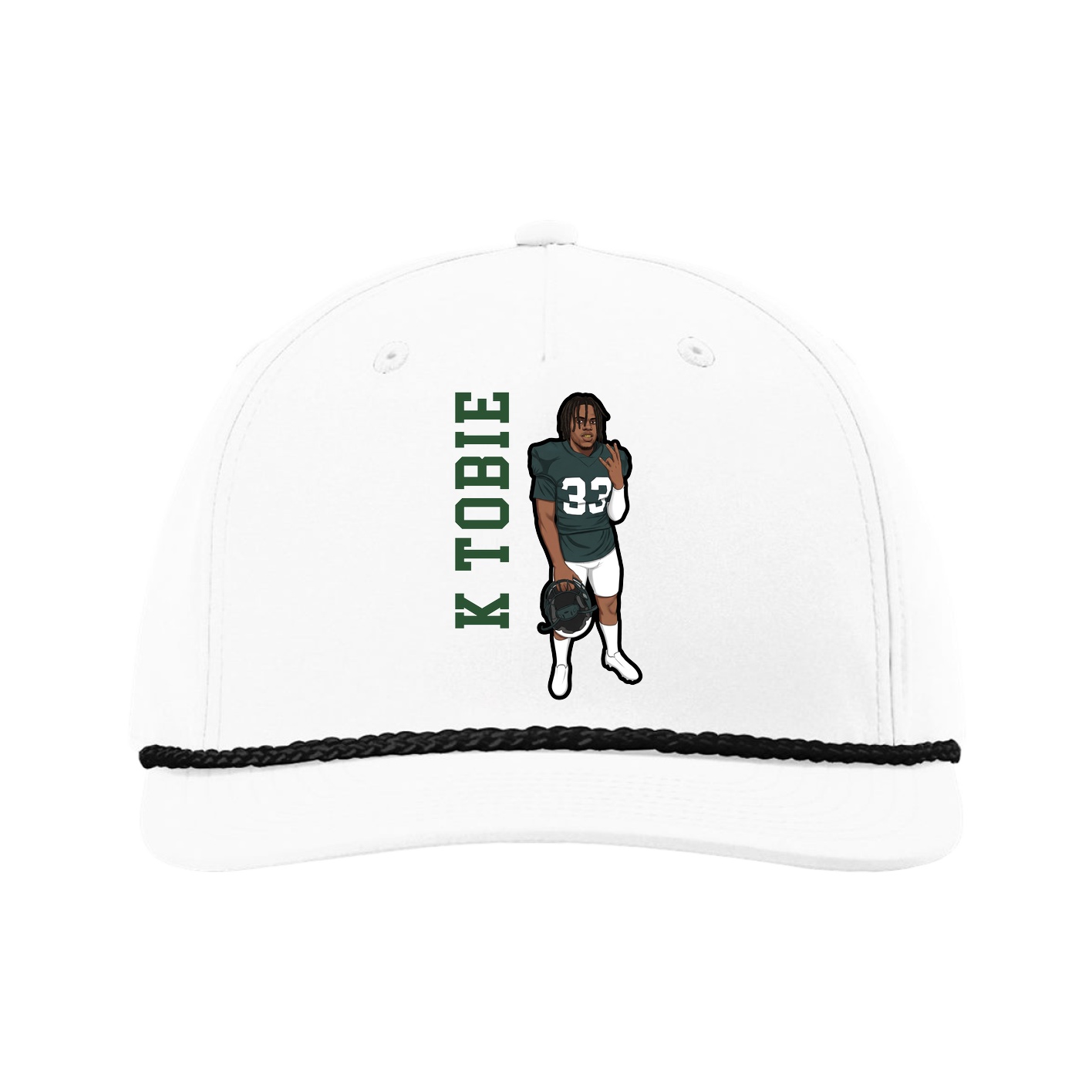 Five-Panel Classic Rope Cap — Name Vertical in White