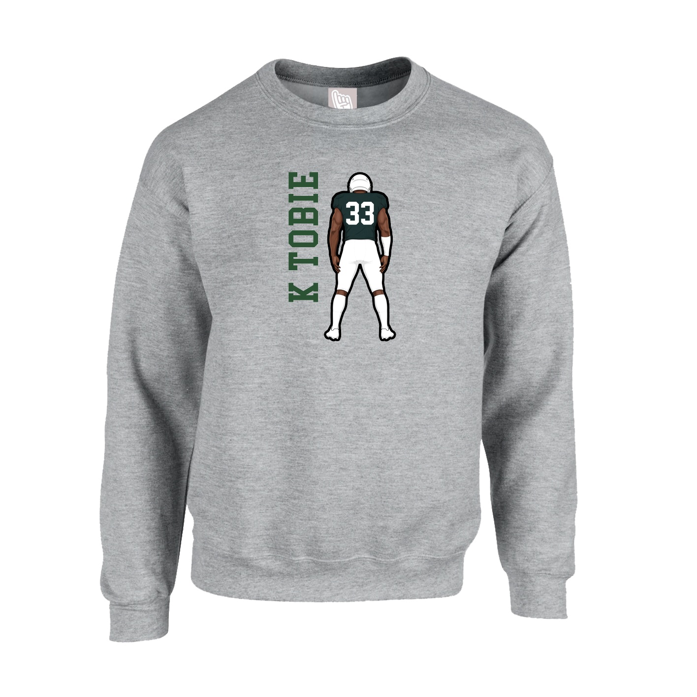 Fleece Crew — Name Vertical in Grey