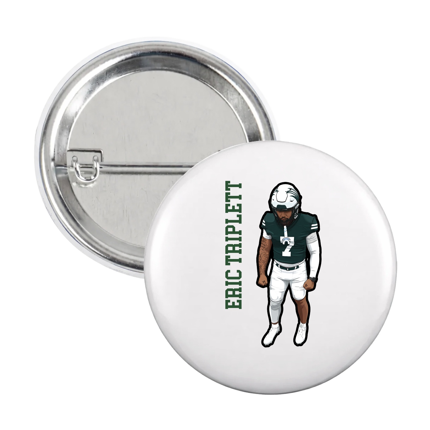 Game Day Button — Name Vertical in White