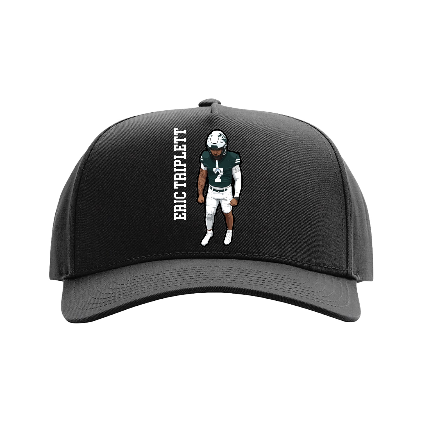 Full Fabric Five-Panel Champ Cap — Name Vertical in Black