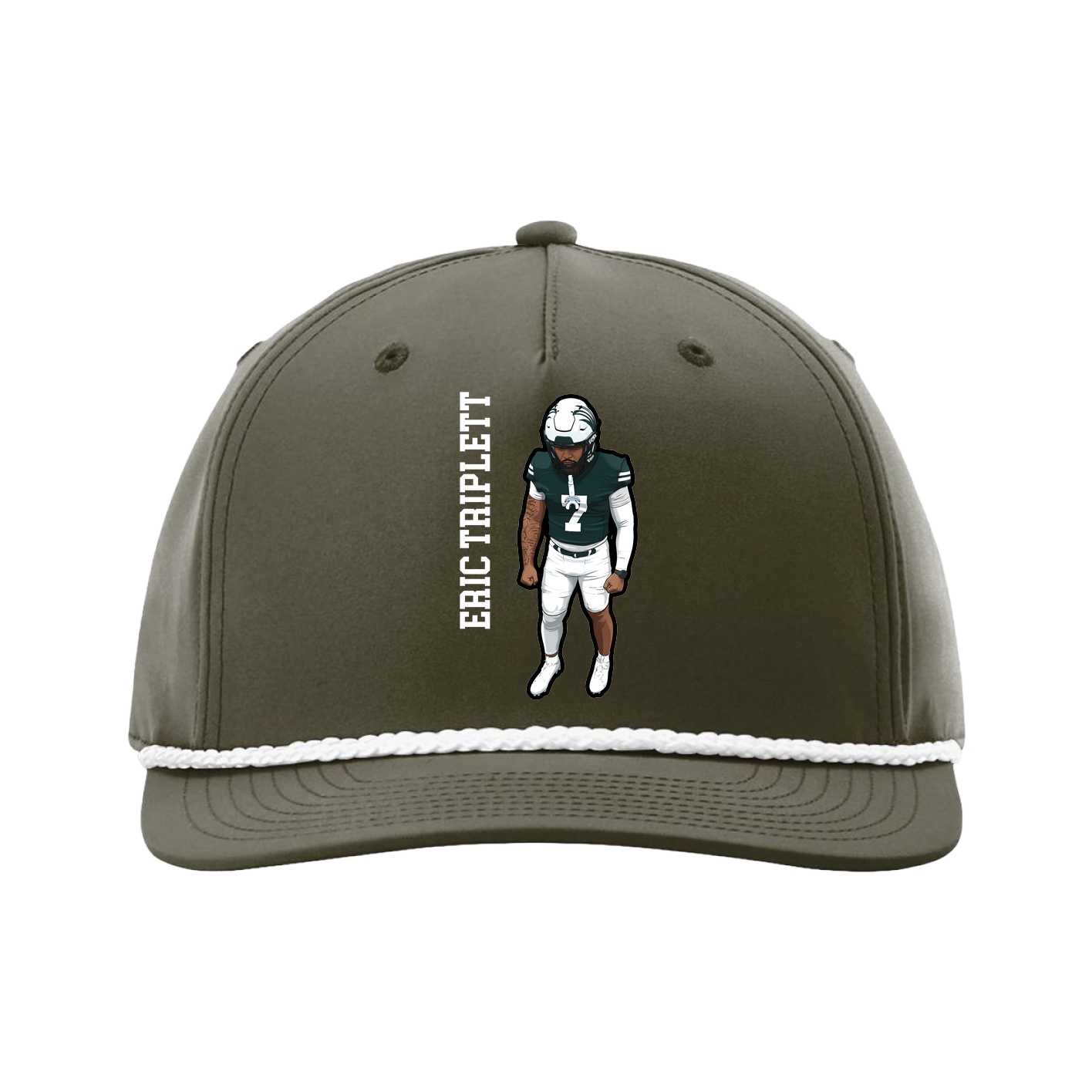 Five-Panel Classic Rope Cap — Name Vertical in Green