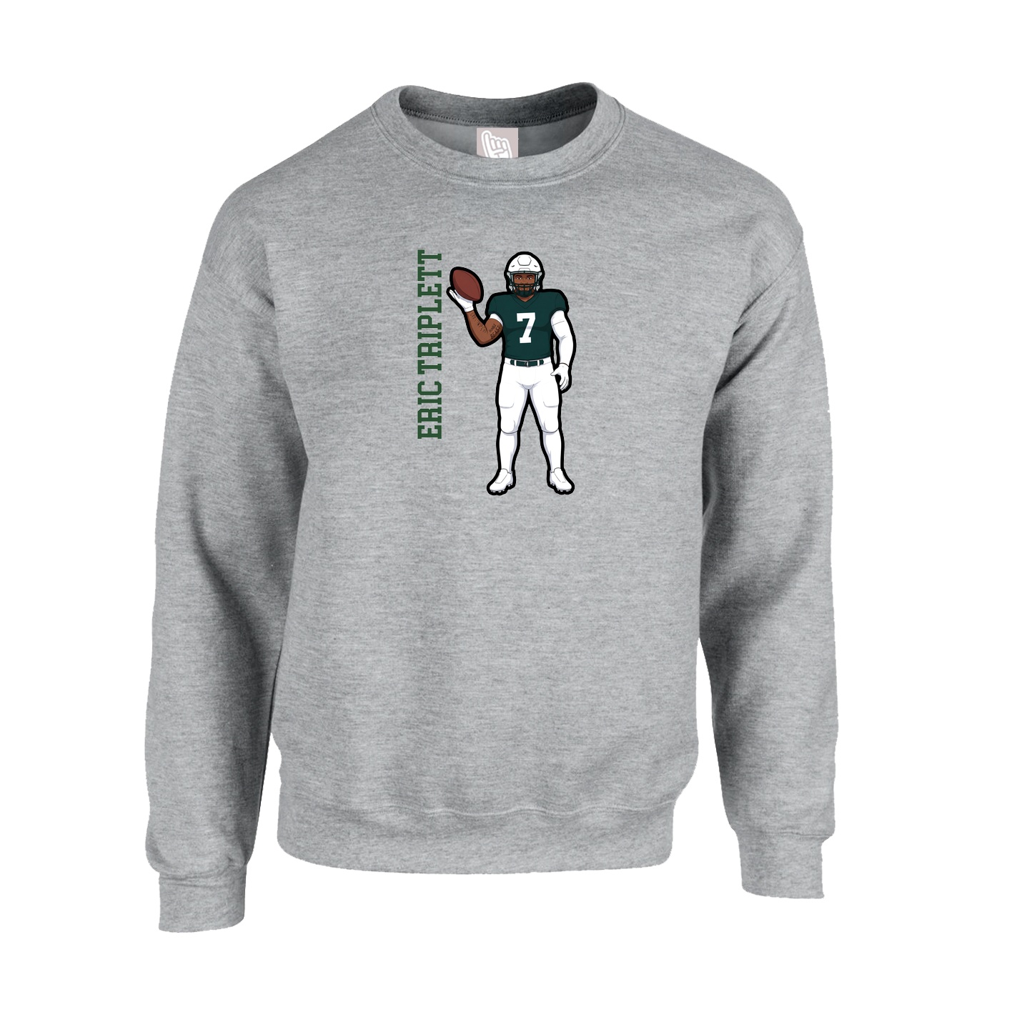 Fleece Crew — Name Vertical in Grey