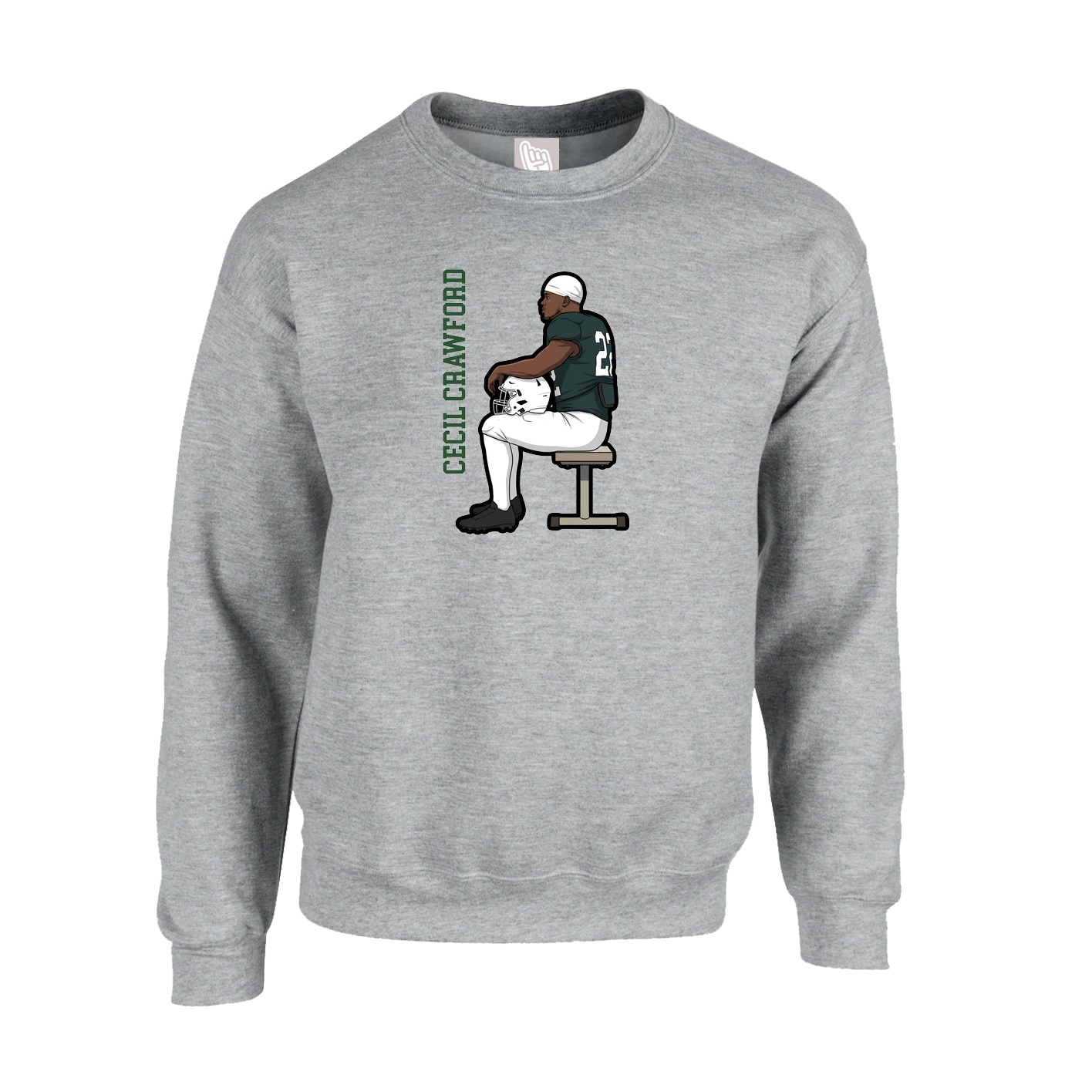 Fleece Crew — Name Vertical in Grey