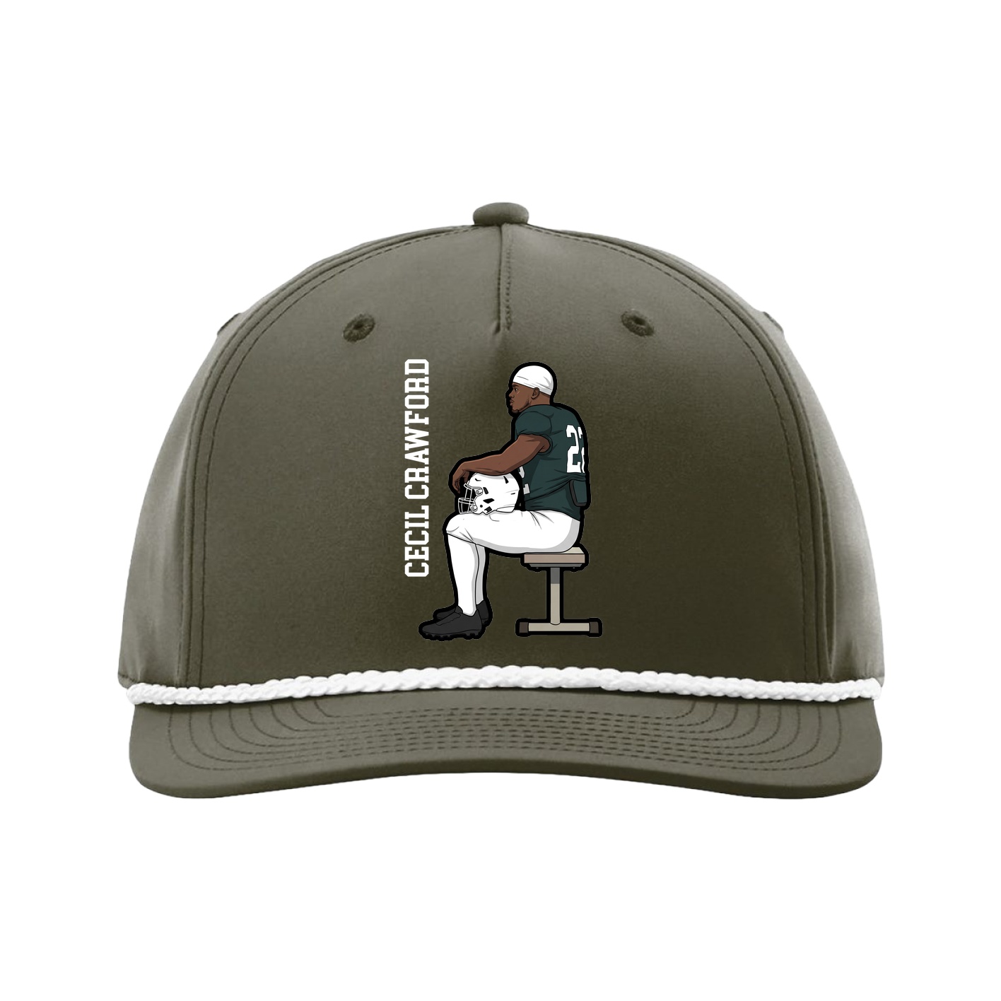 Five-Panel Classic Rope Cap — Name Vertical in Green
