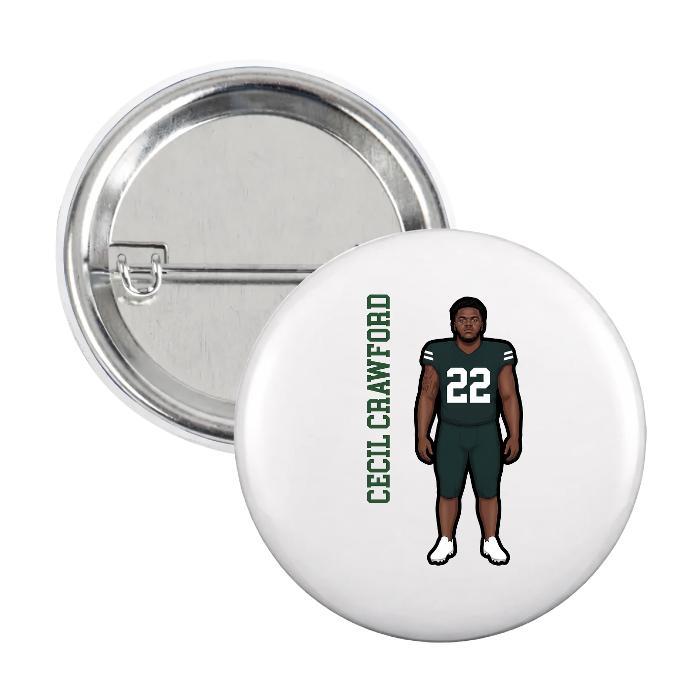 Game Day Button — Name Vertical in White