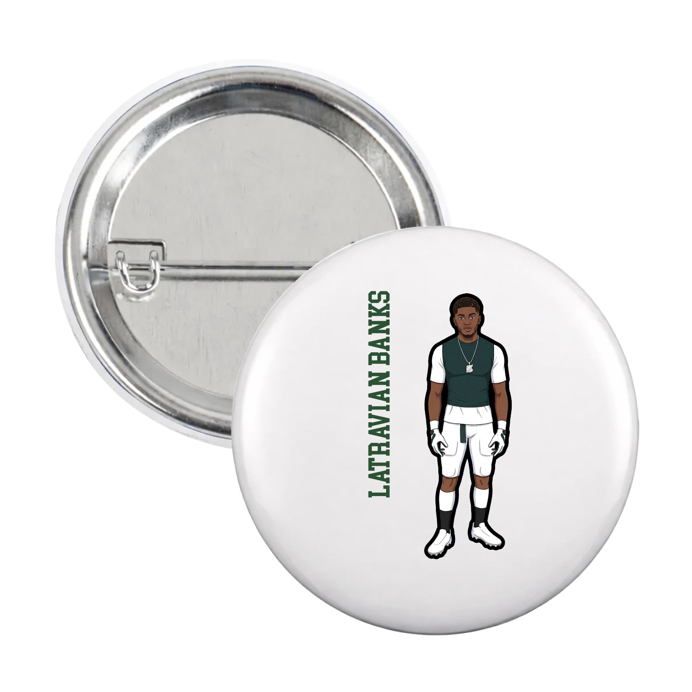 Game Day Button — Name Vertical in White