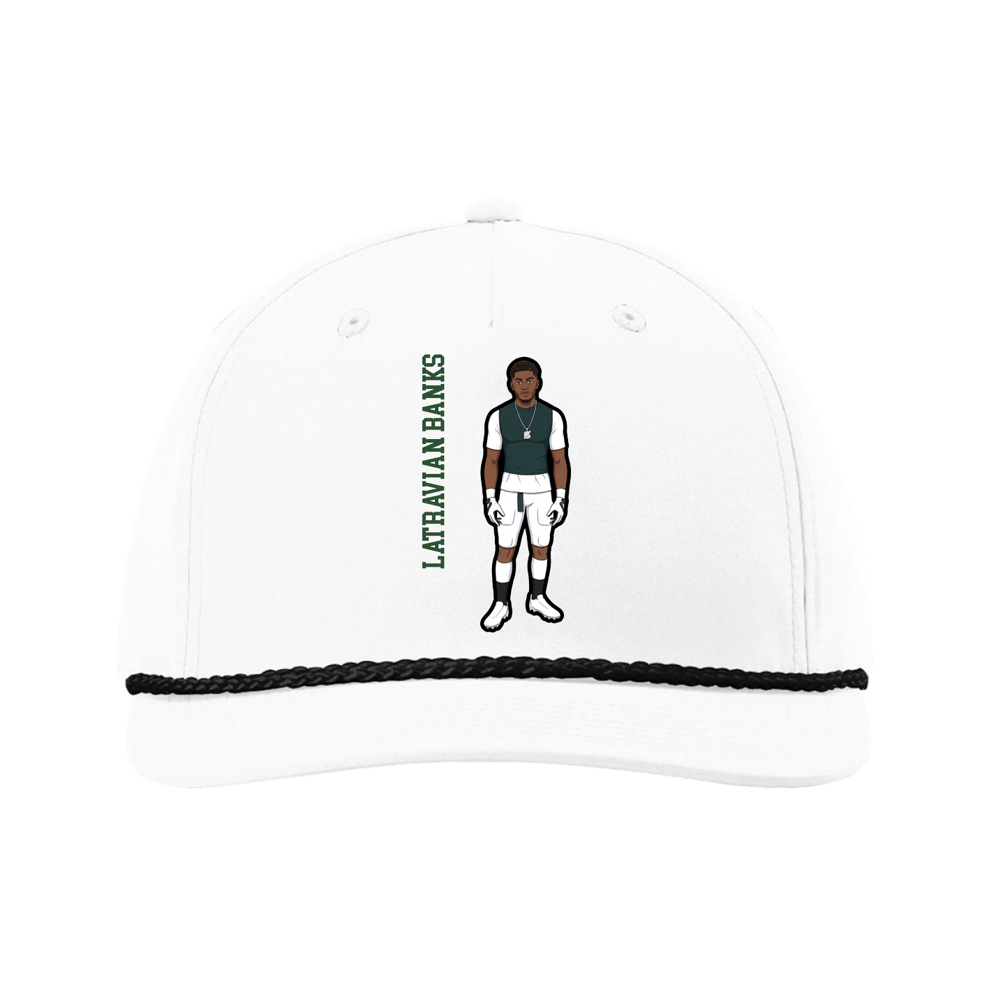 Five-Panel Classic Rope Cap — Name Vertical in White