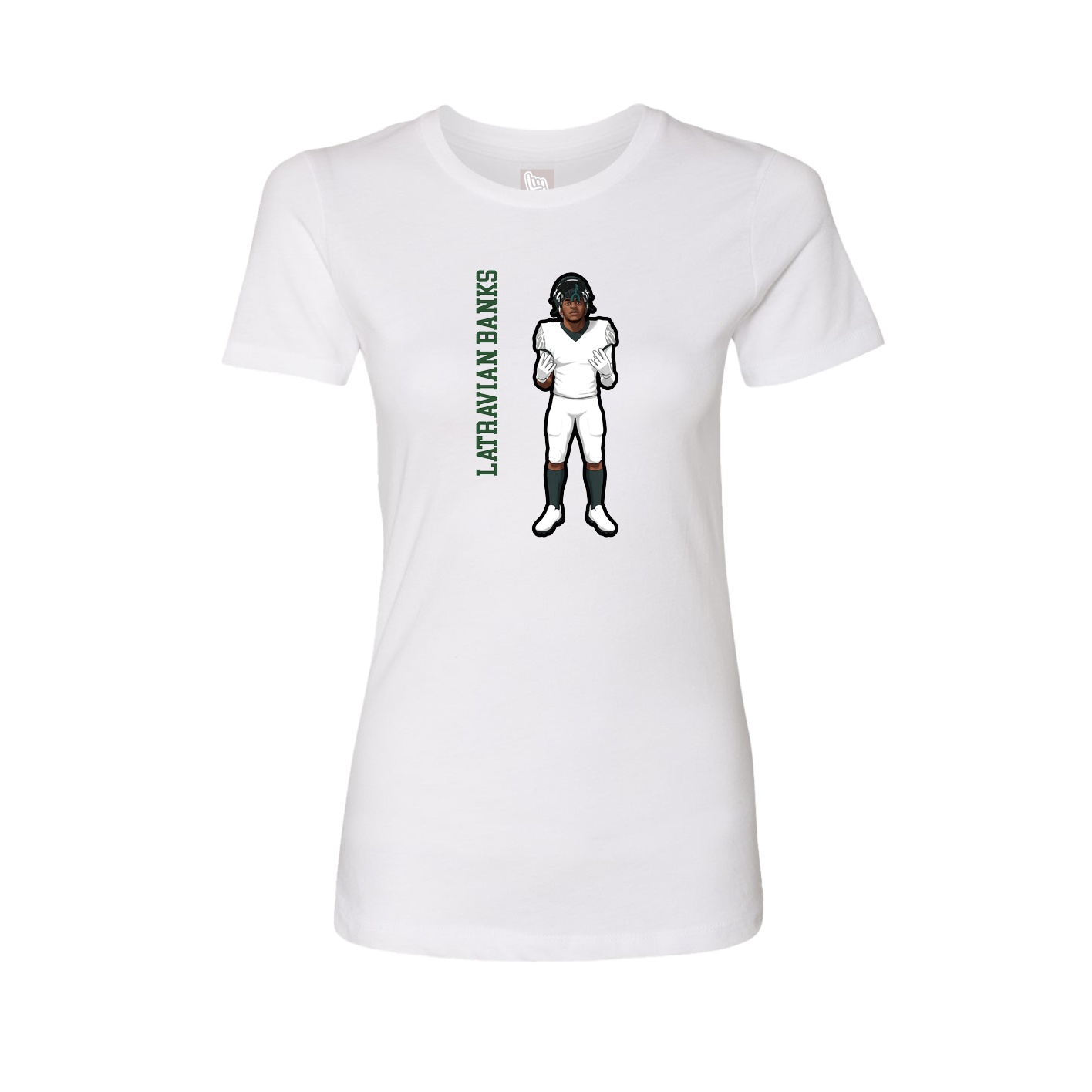 Fitted Women's Tee — Name Vertical in White