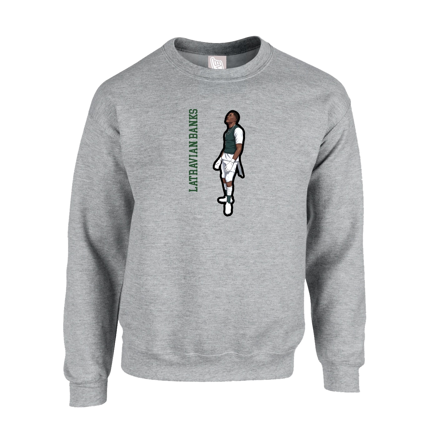 Fleece Crew — Name Vertical in Grey