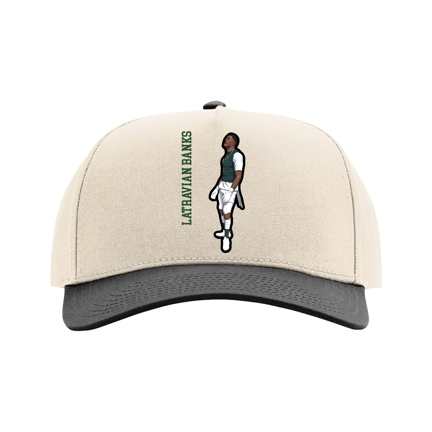 Full Fabric Five-Panel Champ Cap — Name Vertical in Cream/Black