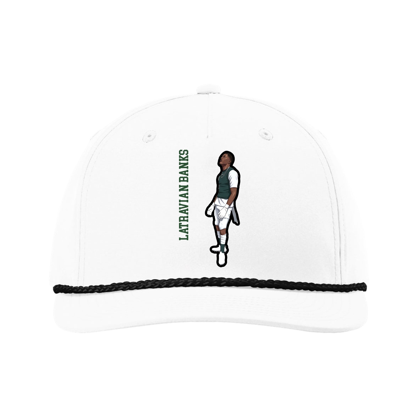 Five-Panel Classic Rope Cap — Name Vertical in White