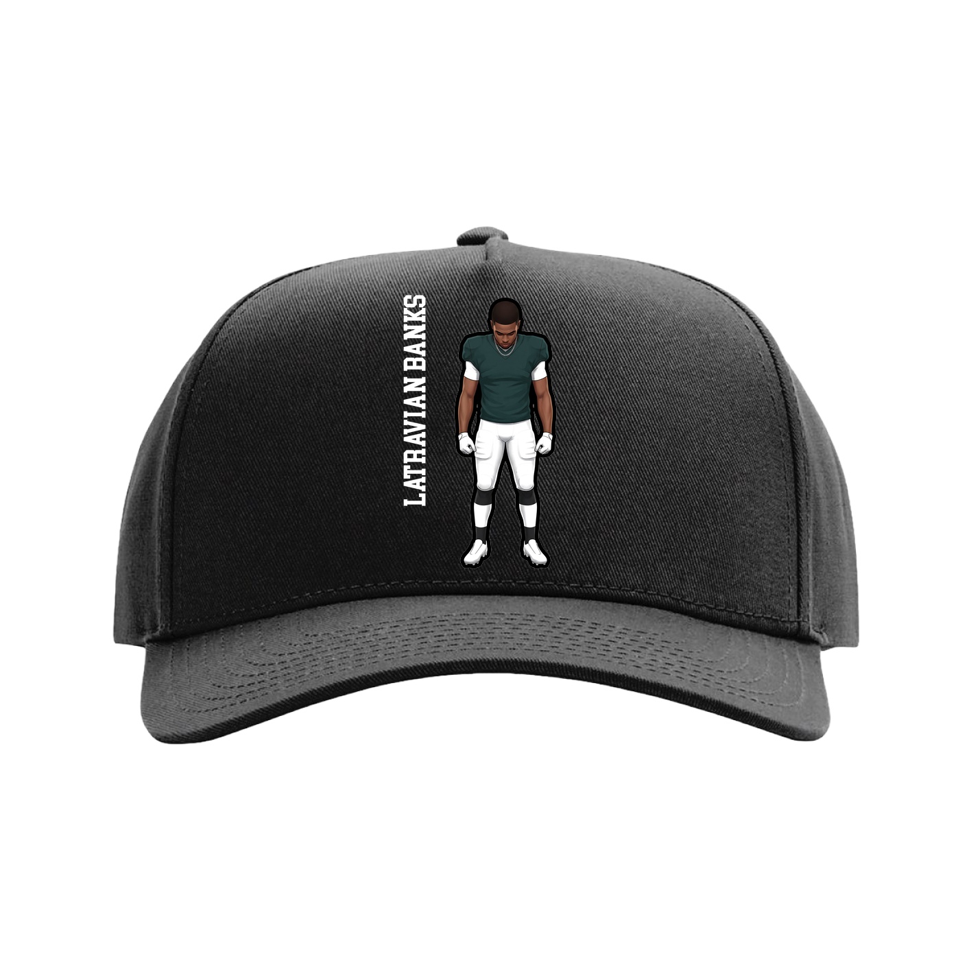 Full Fabric Five-Panel Champ Cap — Name Vertical in Black