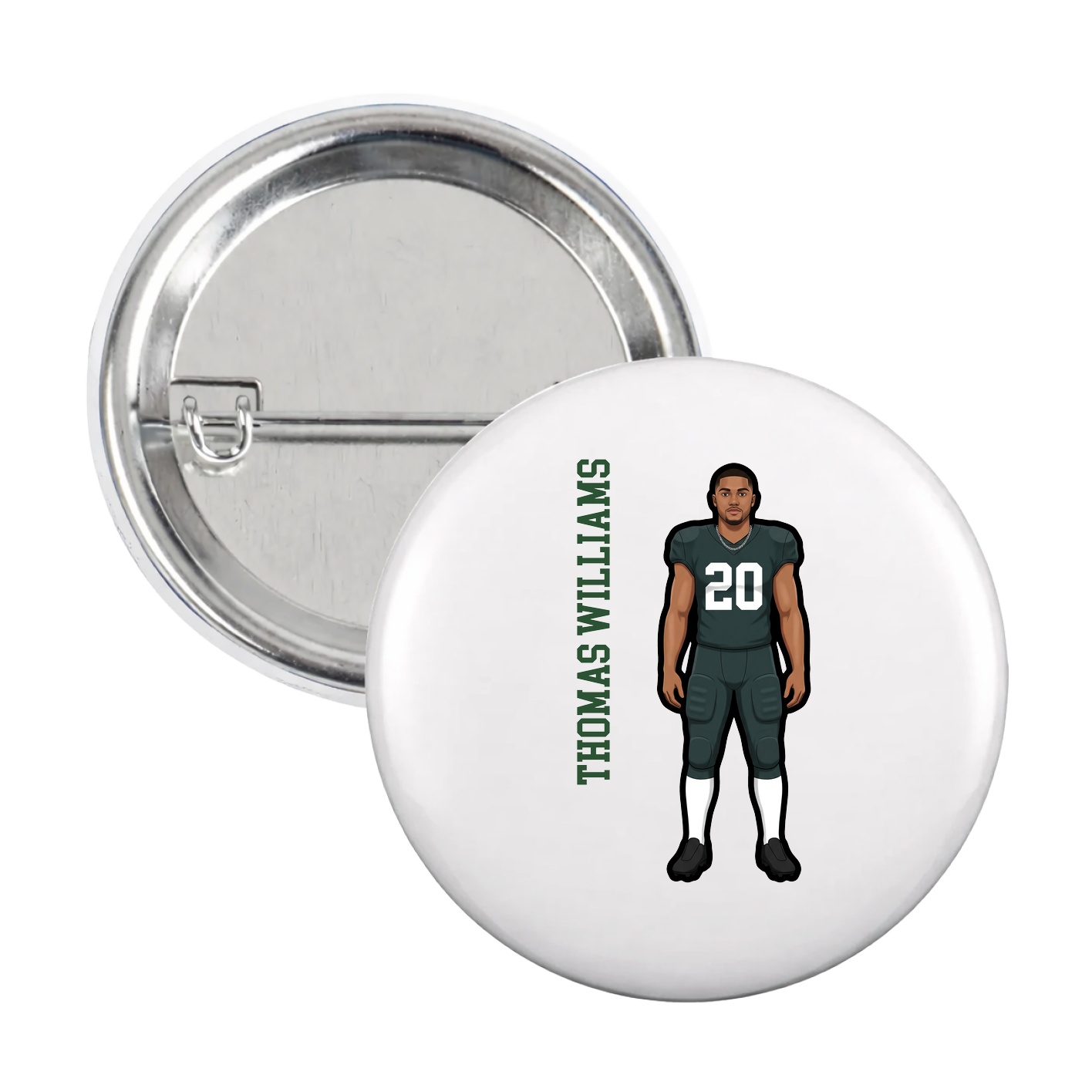 Game Day Button — Name Vertical in White