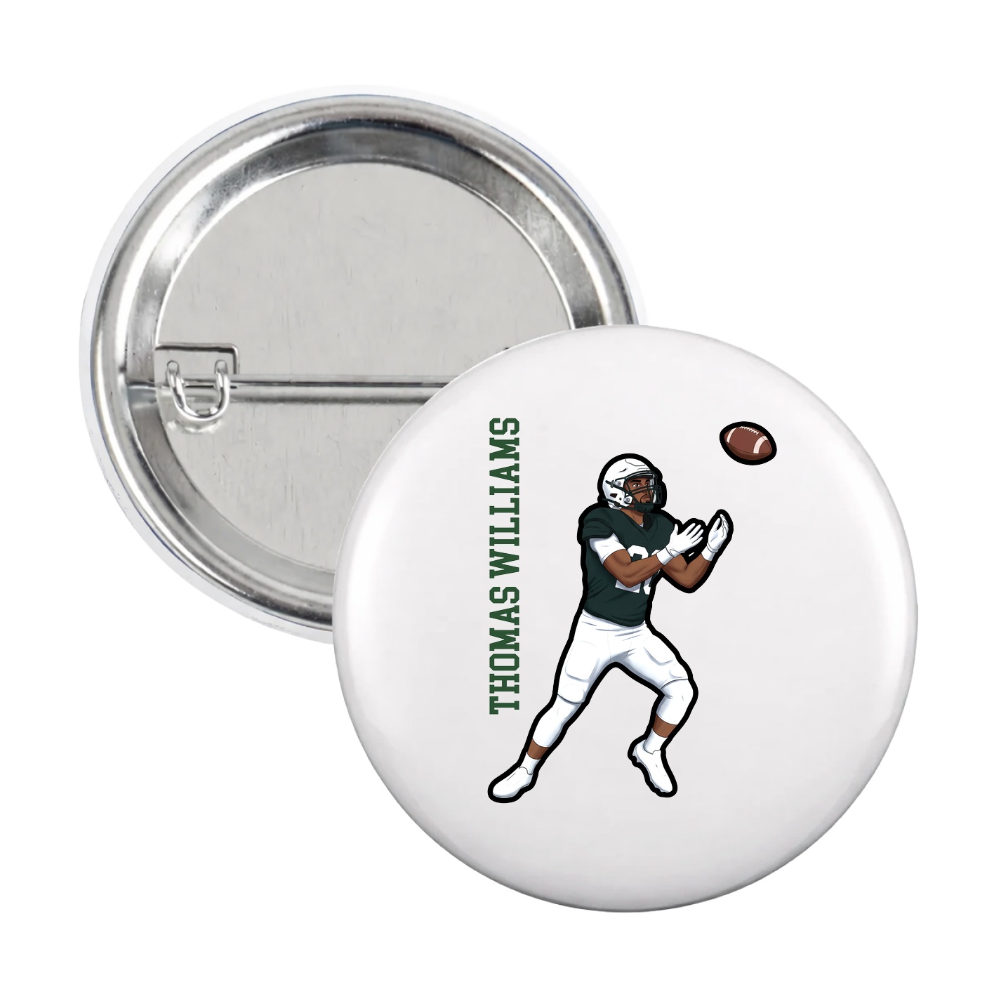 Game Day Button — Name Vertical in White