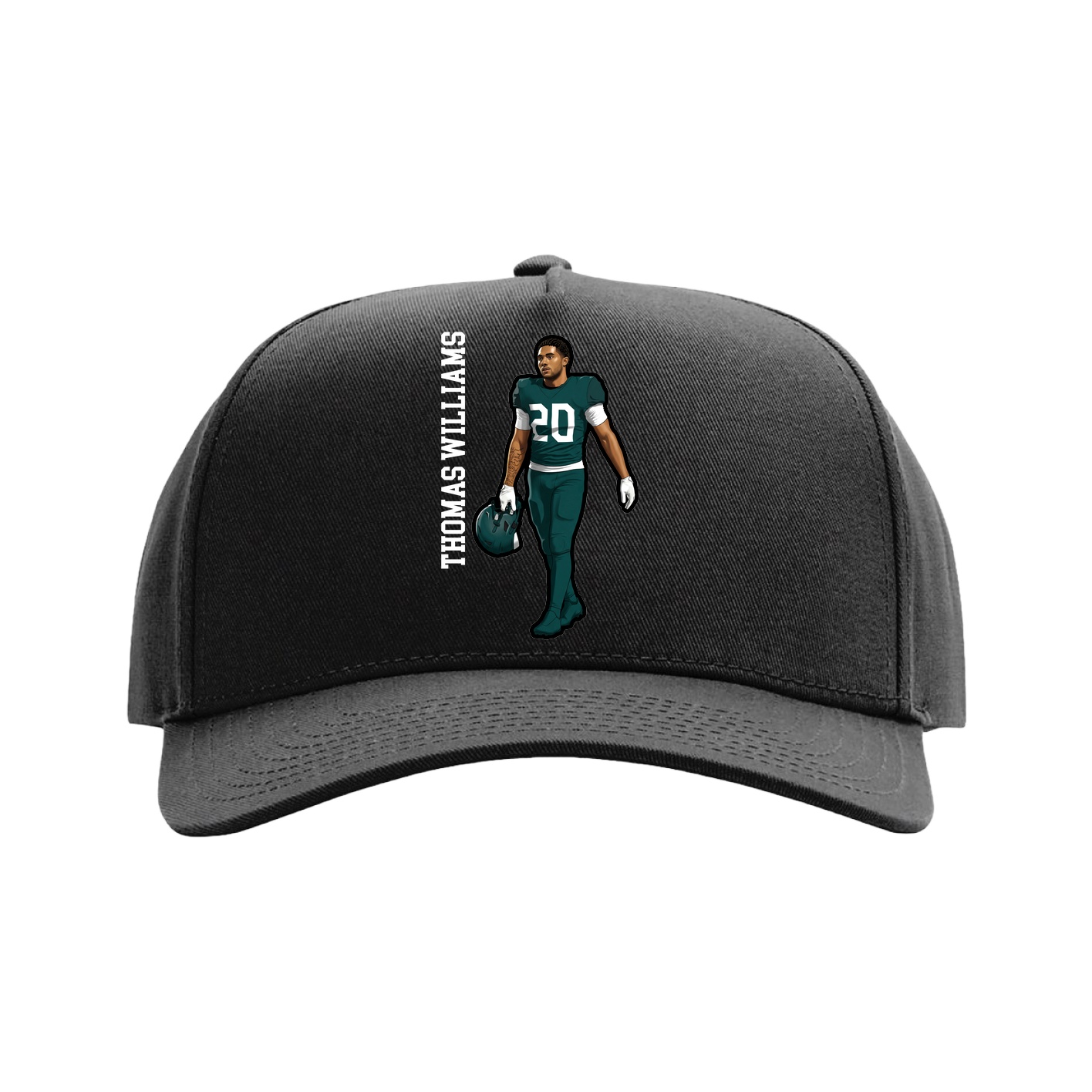 Full Fabric Five-Panel Champ Cap — Name Vertical in Black