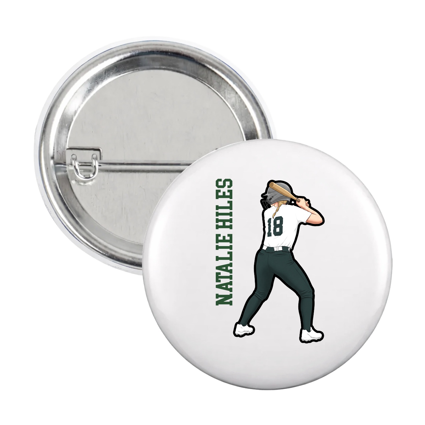 Game Day Button — Name Vertical in White