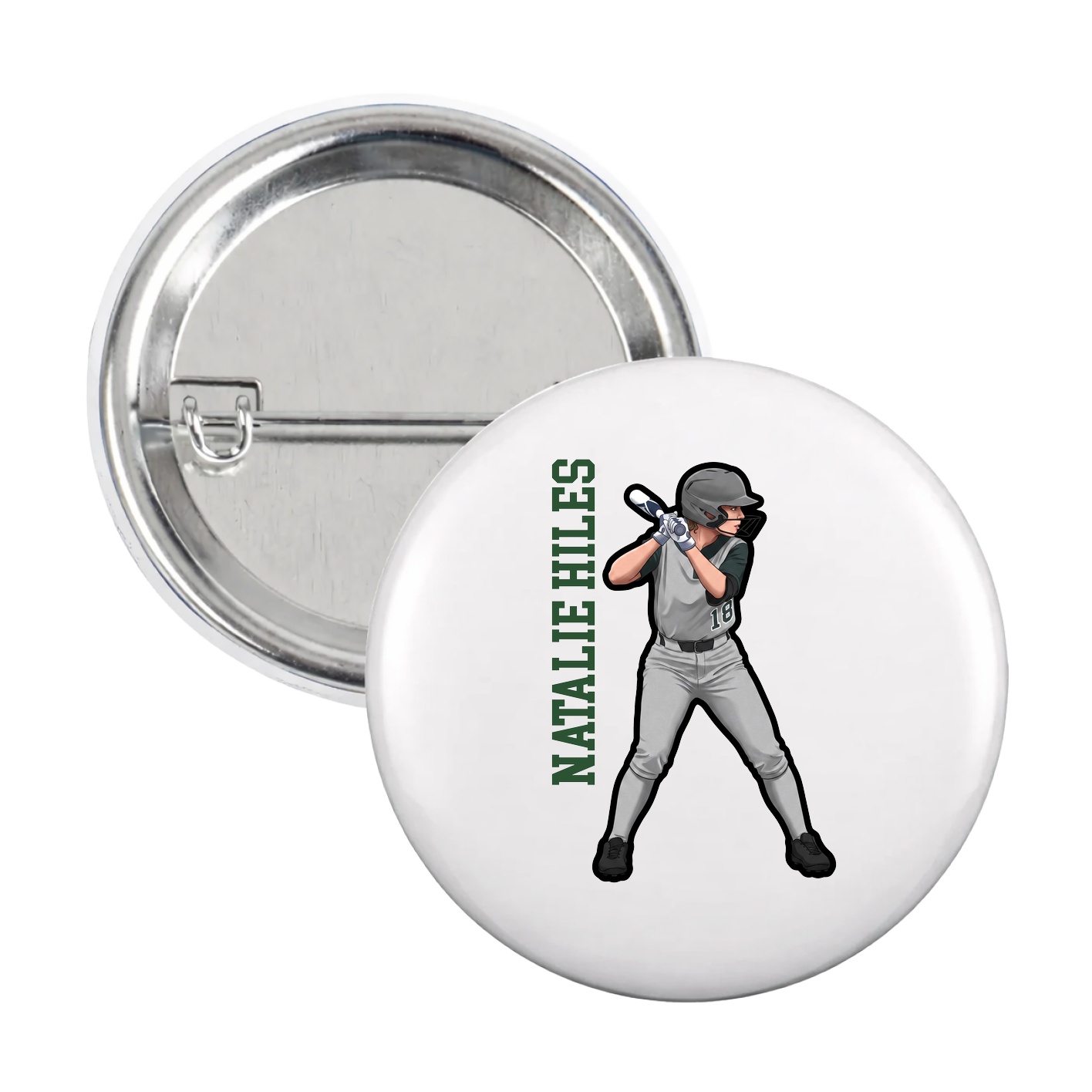 Game Day Button — Name Vertical in White