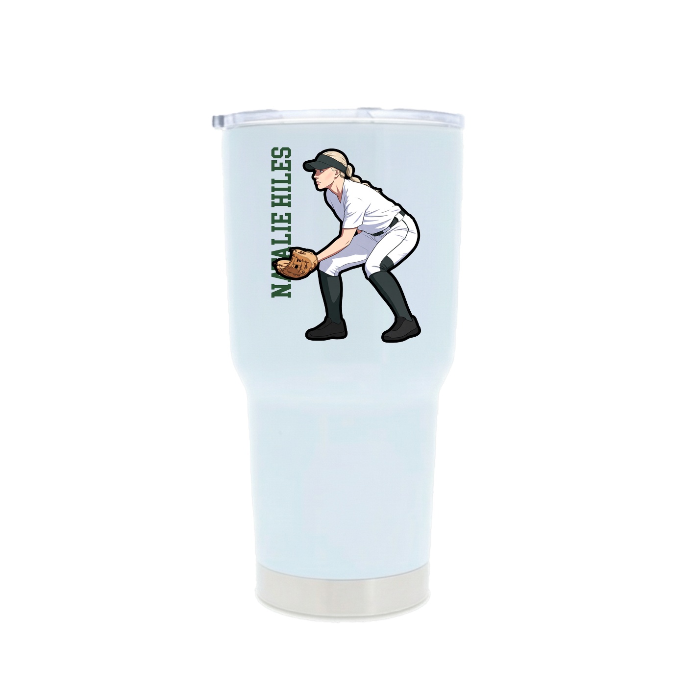 30oz Stainless Steel Tumbler — Name Vertical in White