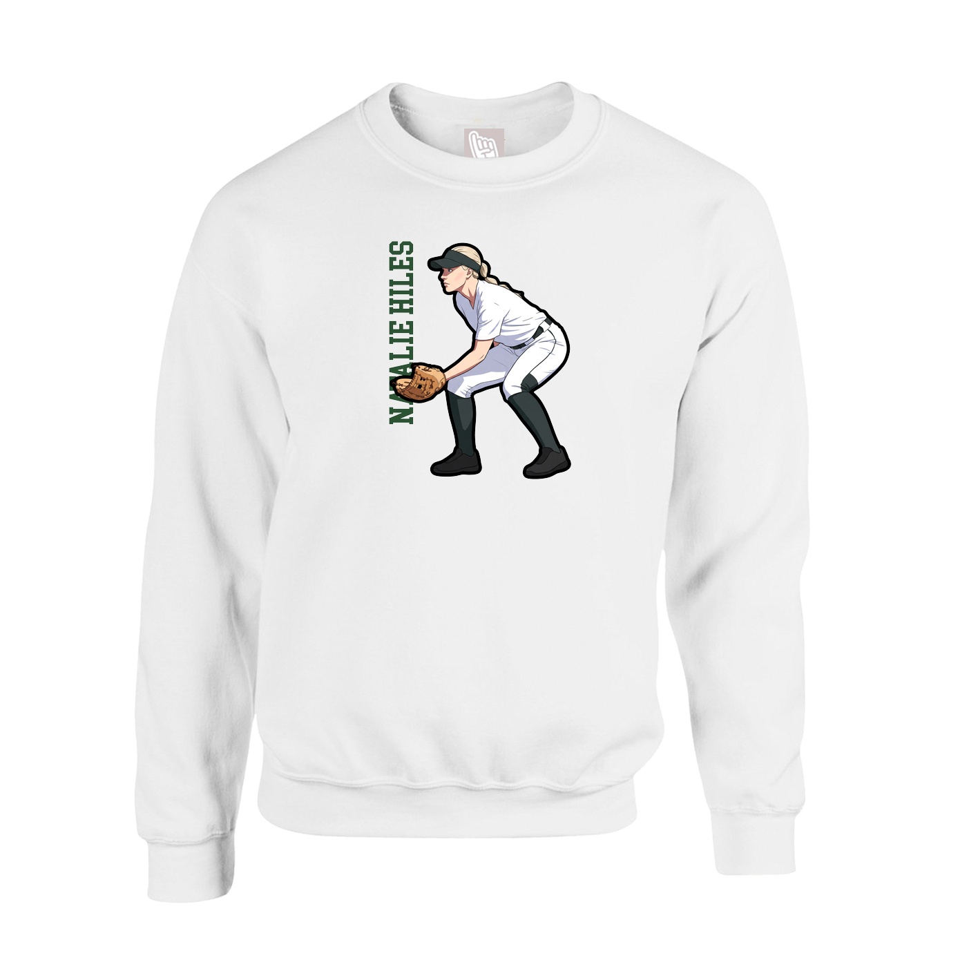 Fleece Crew — Name Vertical in White