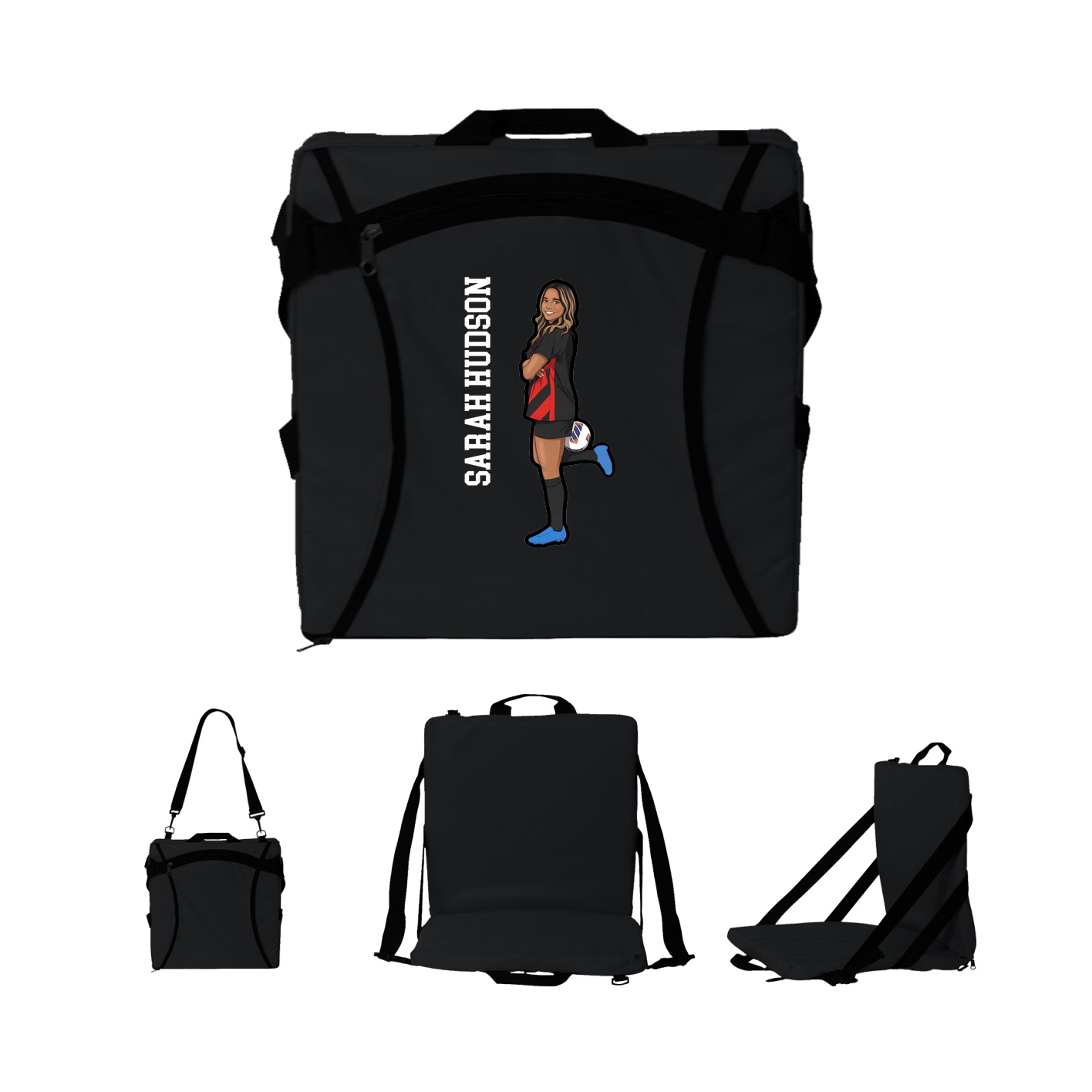 Folding Stadium Seat — Name Vertical in Black