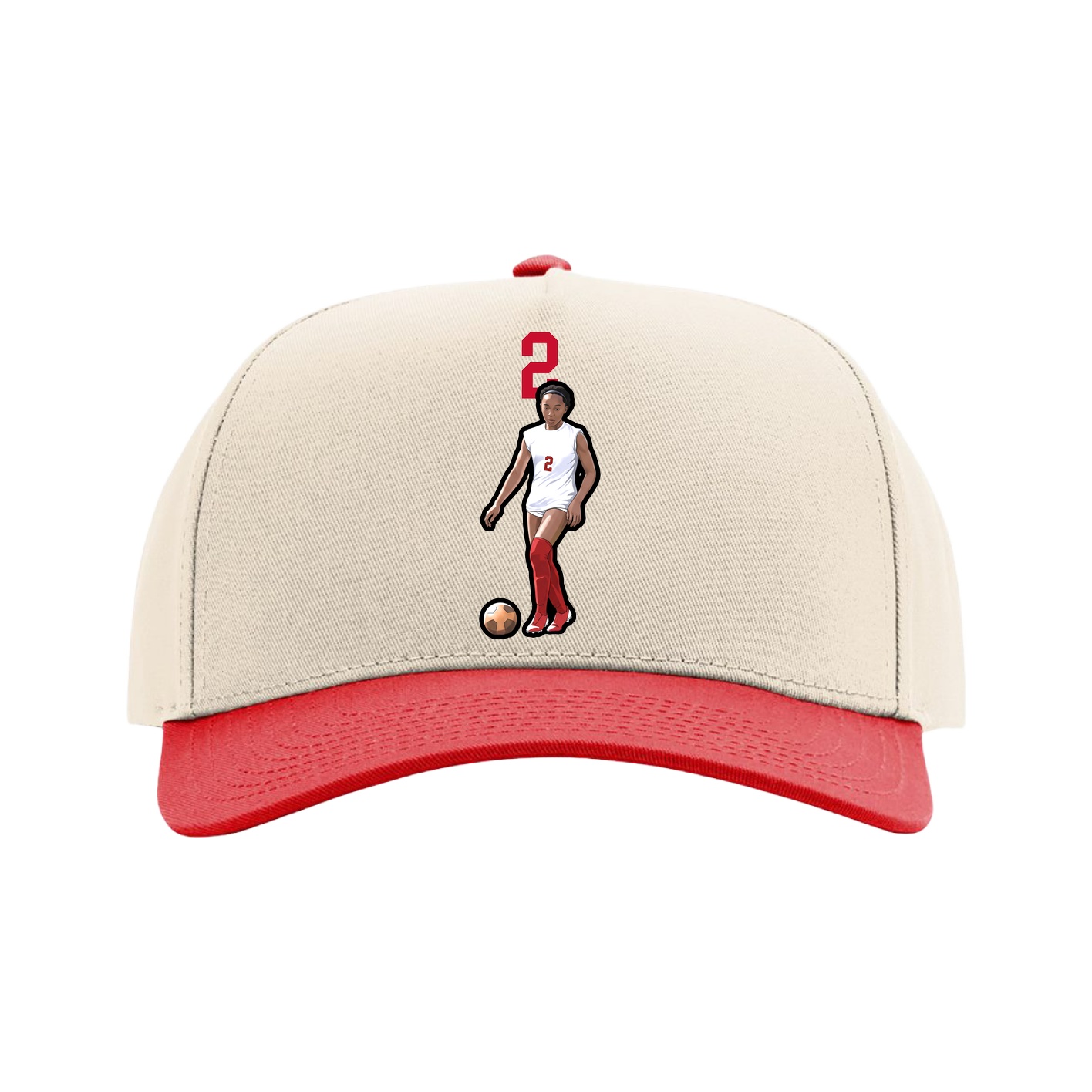 Full Fabric Five-Panel Champ Cap — Number Top in Cream/Red