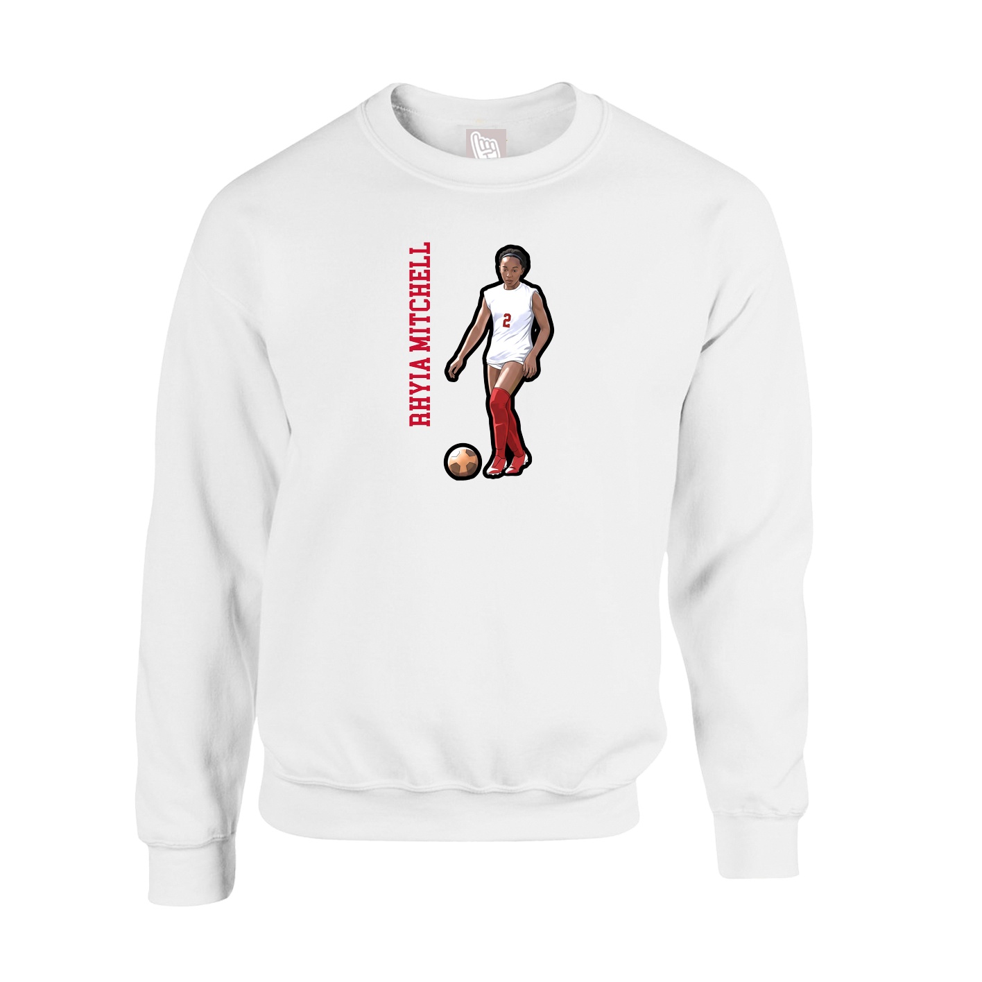 Fleece Crew — Name Vertical in White