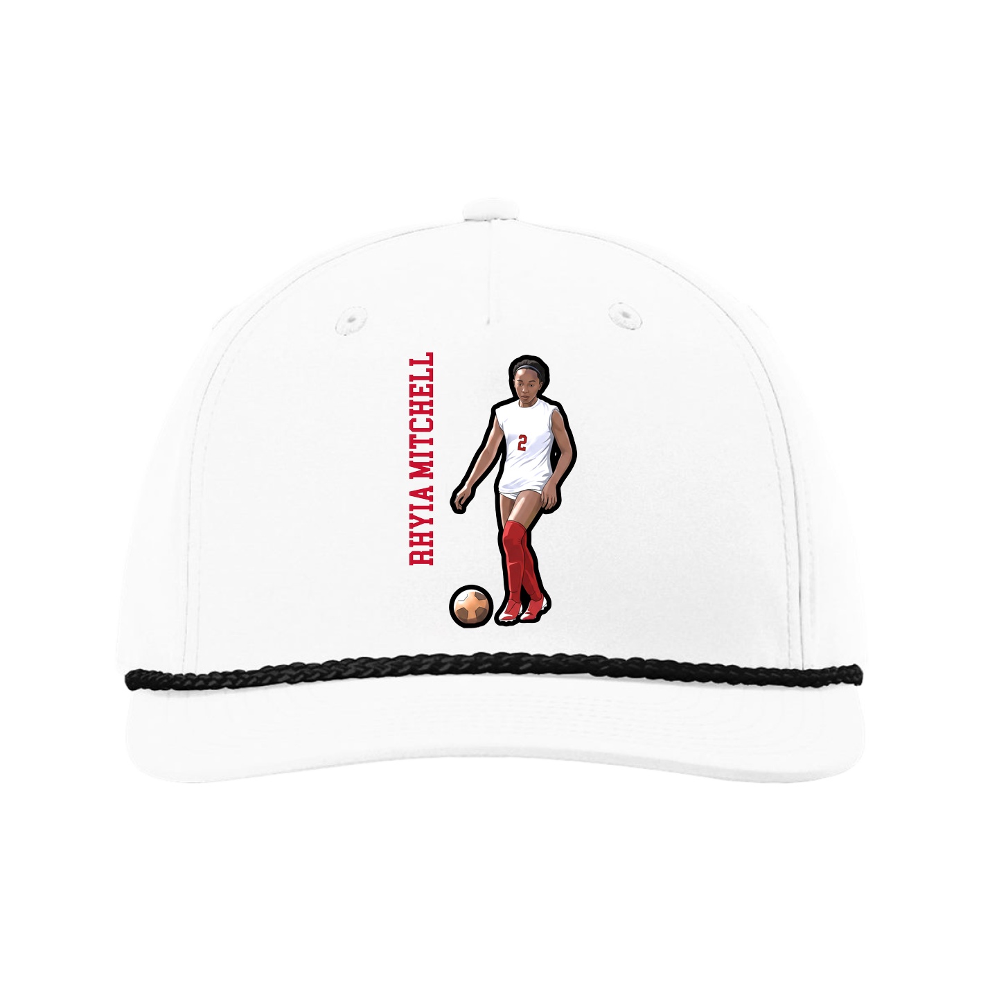 Five-Panel Classic Rope Cap — Name Vertical in White
