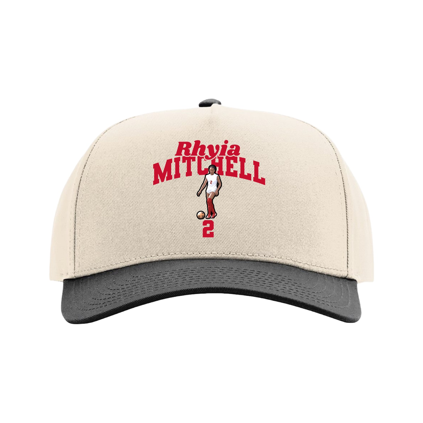 Full Fabric Five-Panel Champ Cap — Signature Arch in Cream/Black