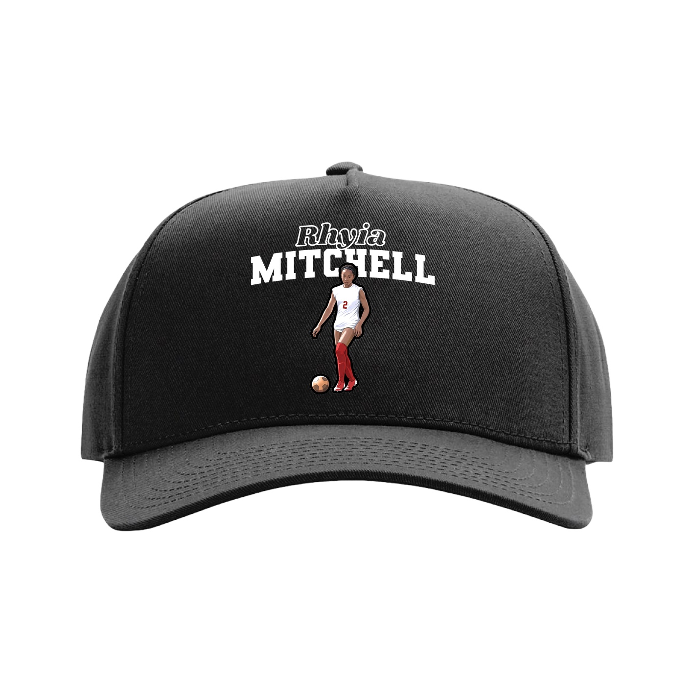 Full Fabric Five-Panel Champ Cap — Name Arch in Black