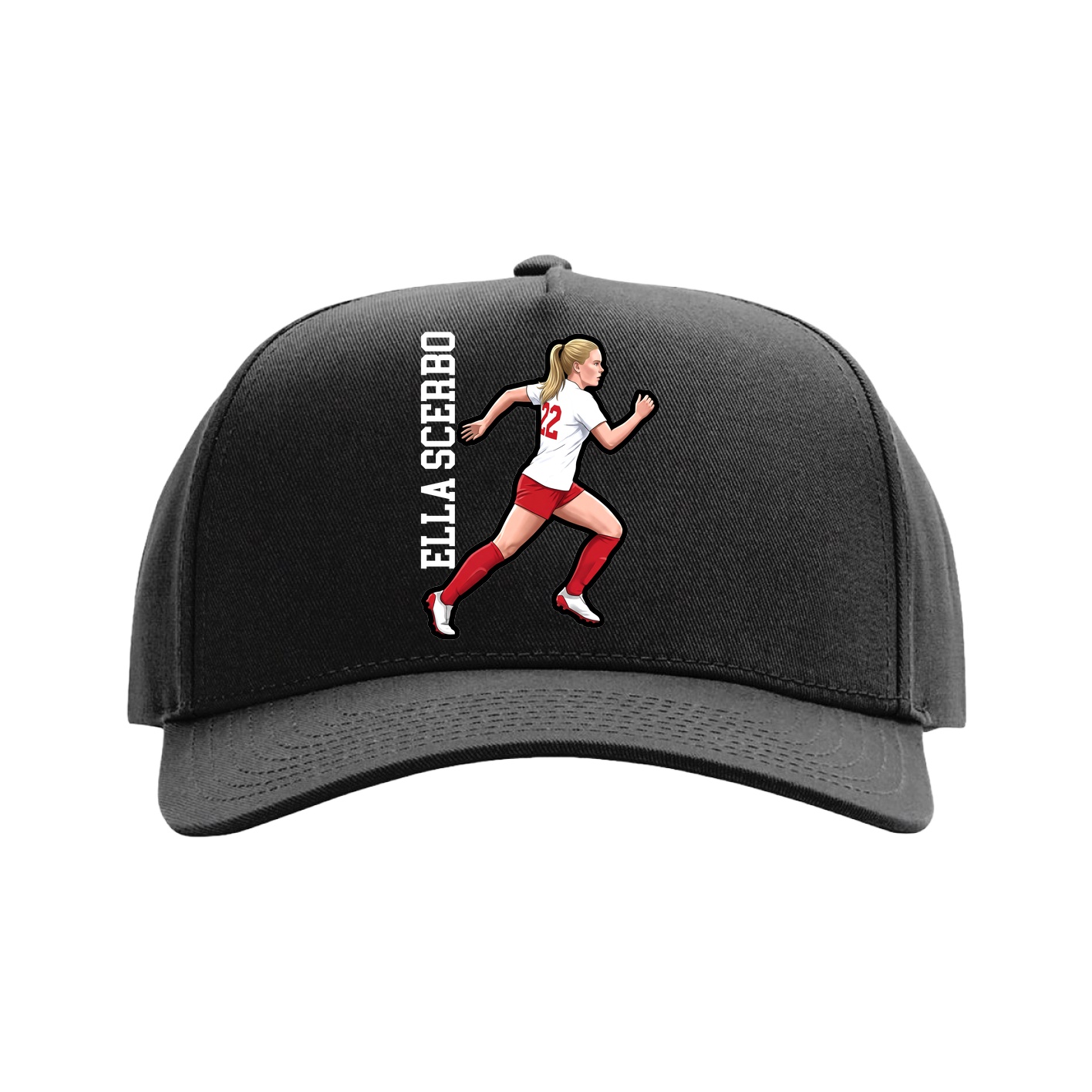 Full Fabric Five-Panel Champ Cap — Name Vertical in Black