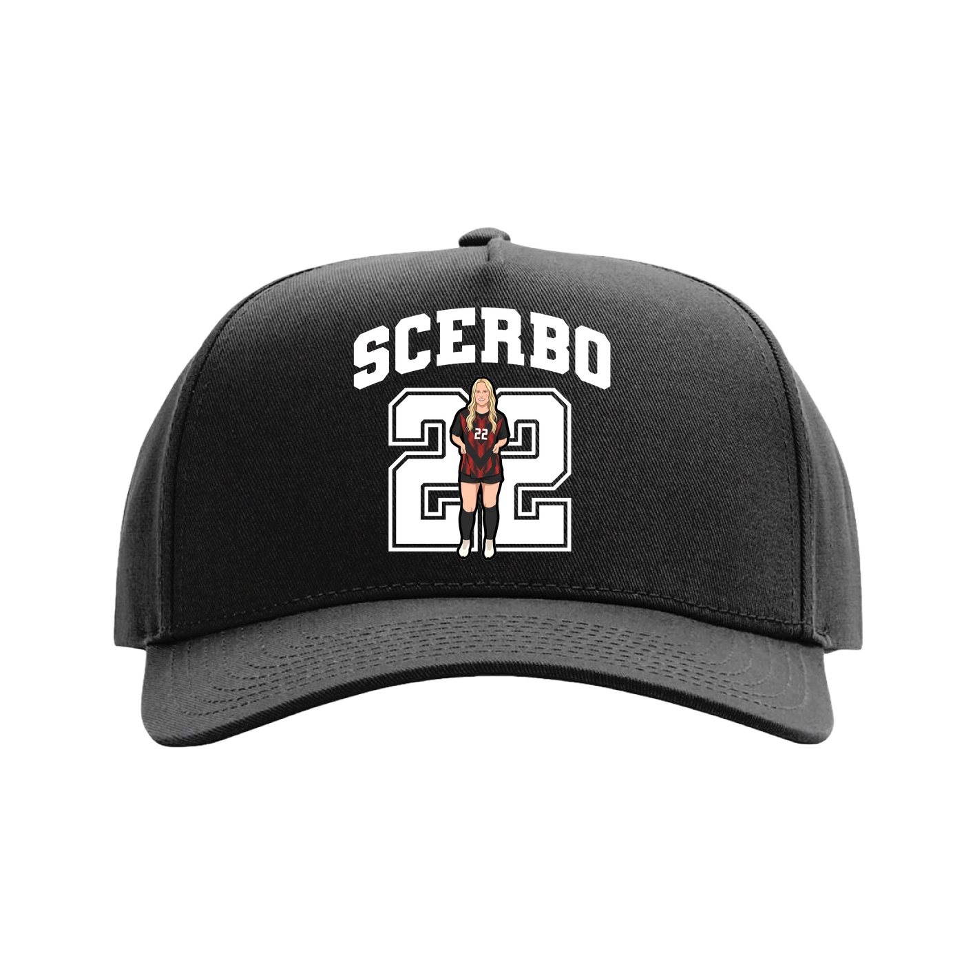 Full Fabric Five-Panel Champ Cap — Number in Black