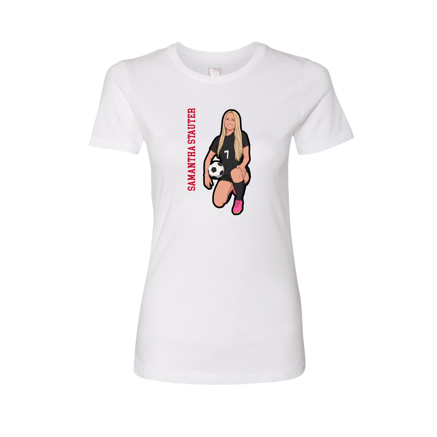 Fitted Women's Tee — Name Vertical in White