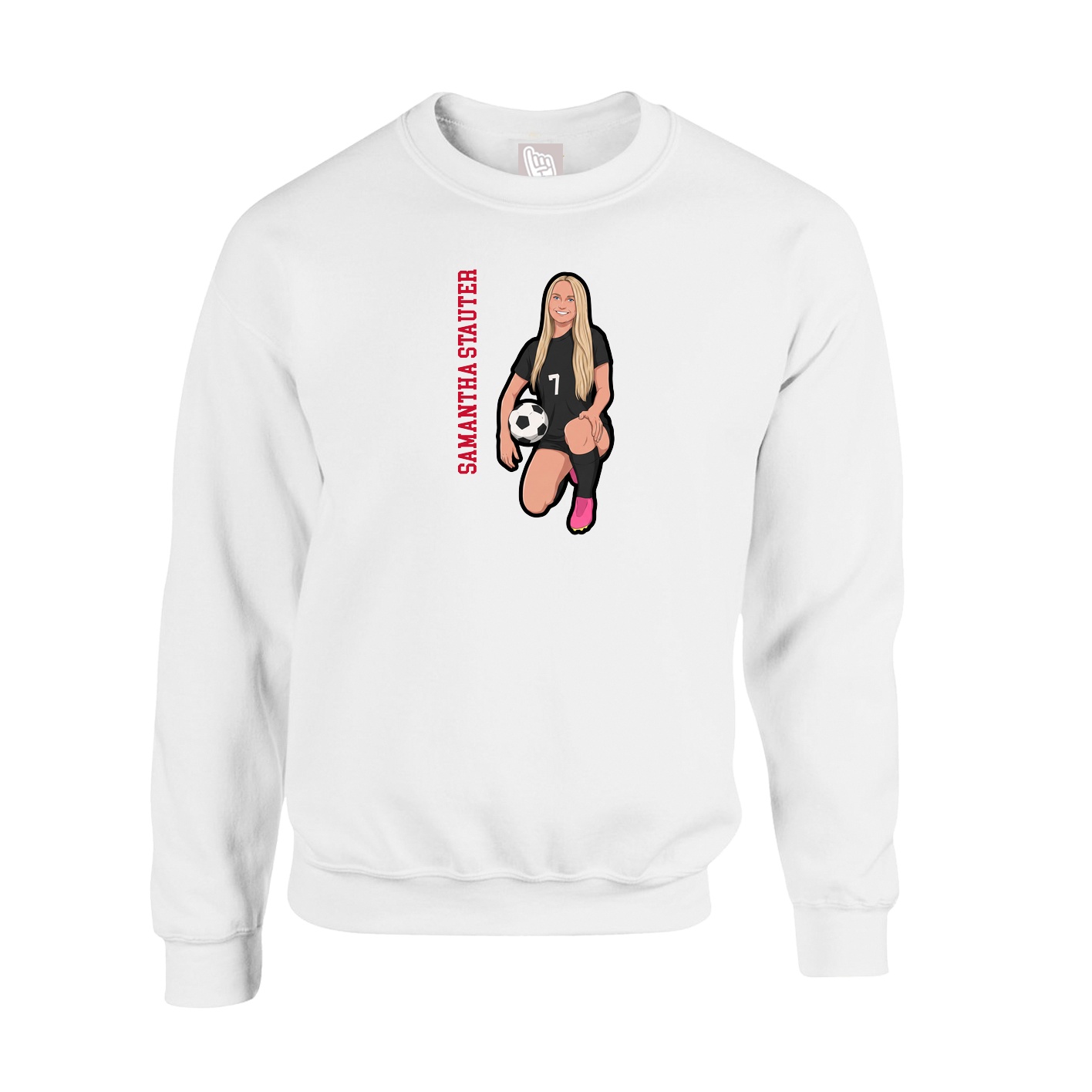 Fleece Crew — Name Vertical in White