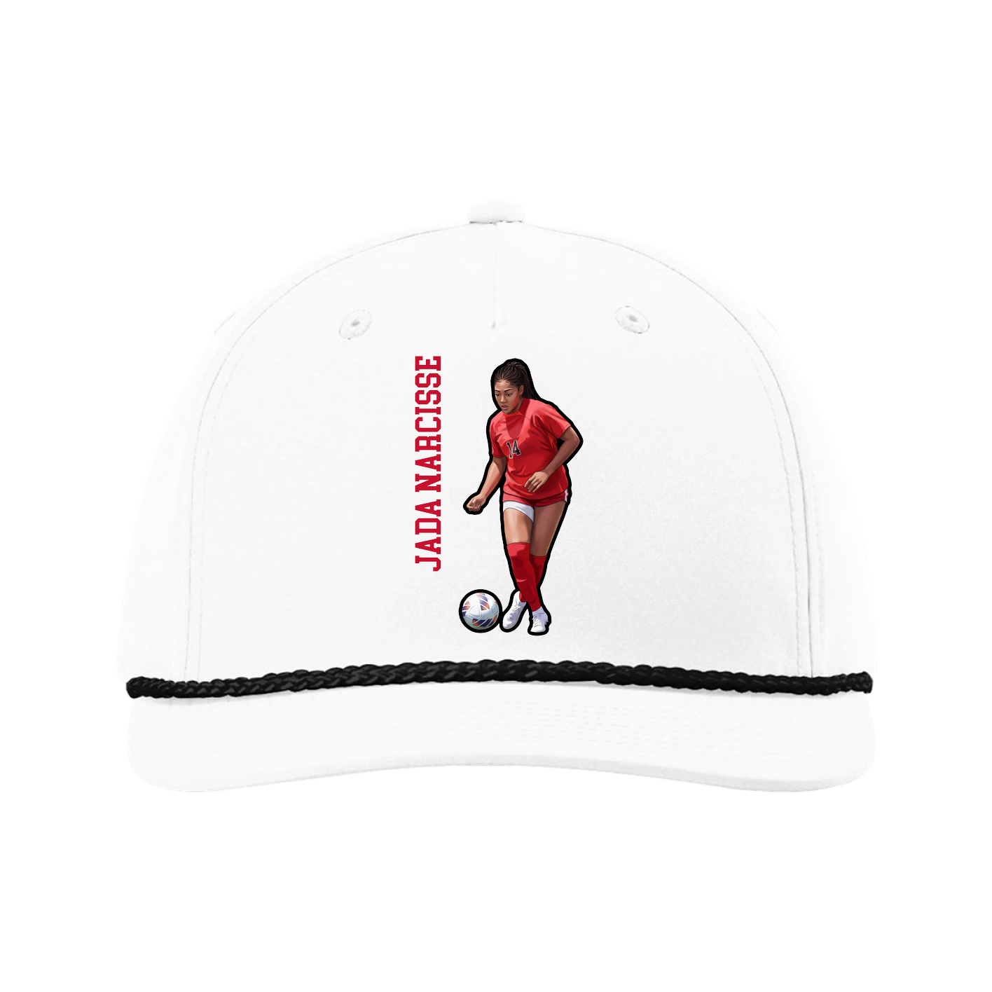 Five-Panel Classic Rope Cap — Name Vertical in White