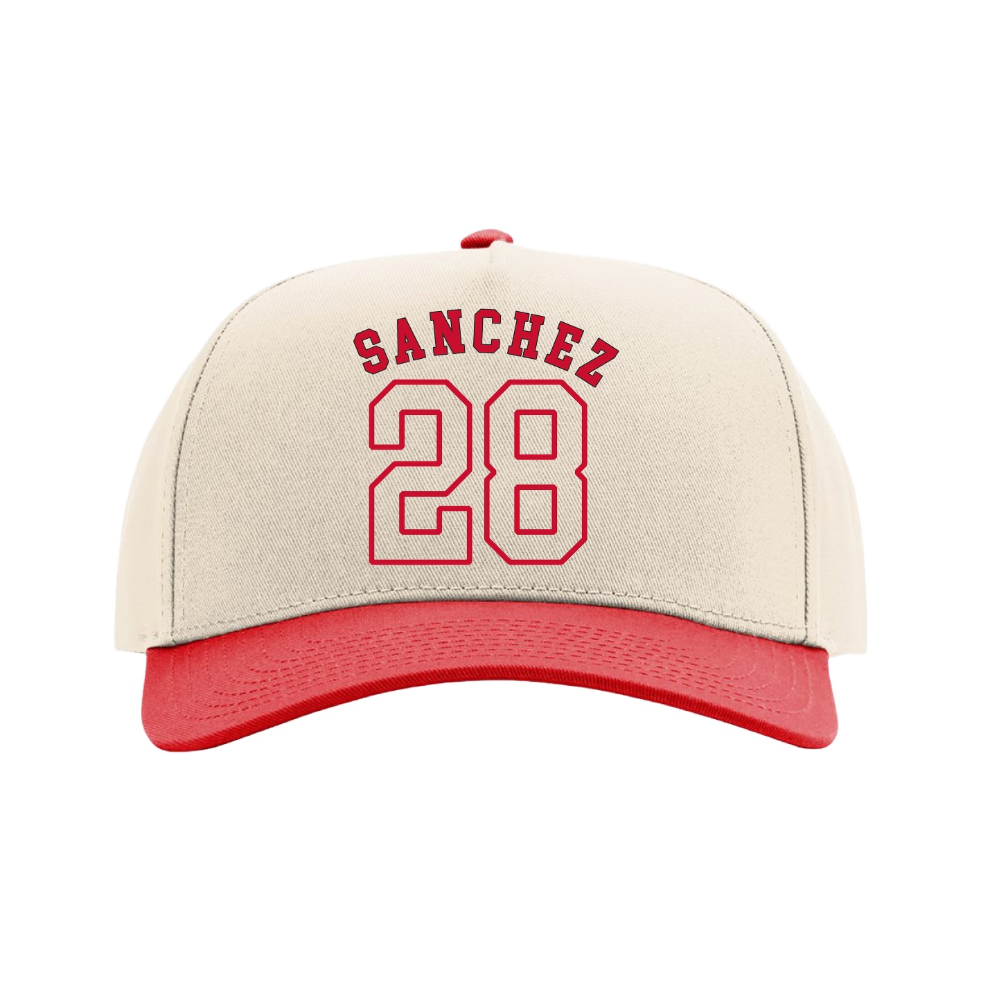 Full Fabric Five-Panel Champ Cap — Shirsey Arch in Cream/Red