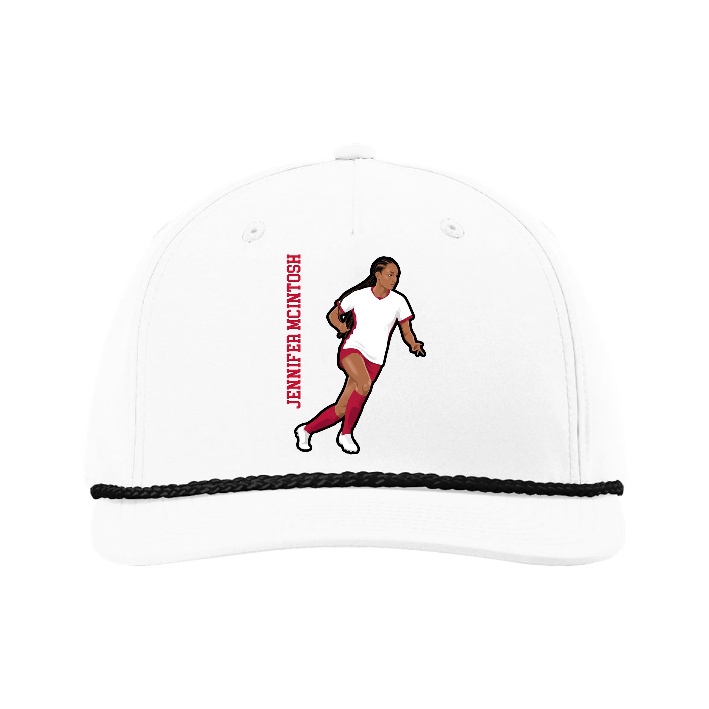 Five-Panel Classic Rope Cap — Name Vertical in White