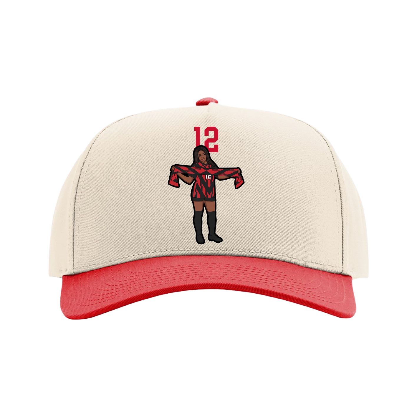 Full Fabric Five-Panel Champ Cap — Number Top in Cream/Red