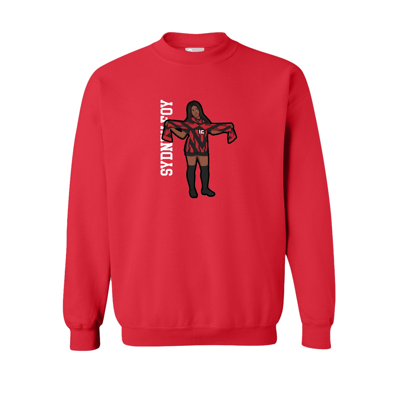Fleece Crew — Name Vertical in Red