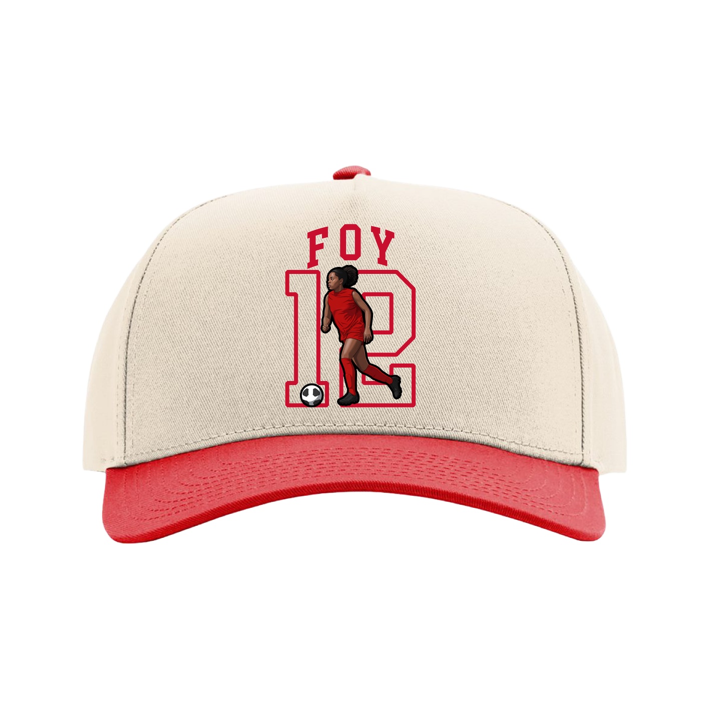 Full Fabric Five-Panel Champ Cap — Shirsey in Cream/Red